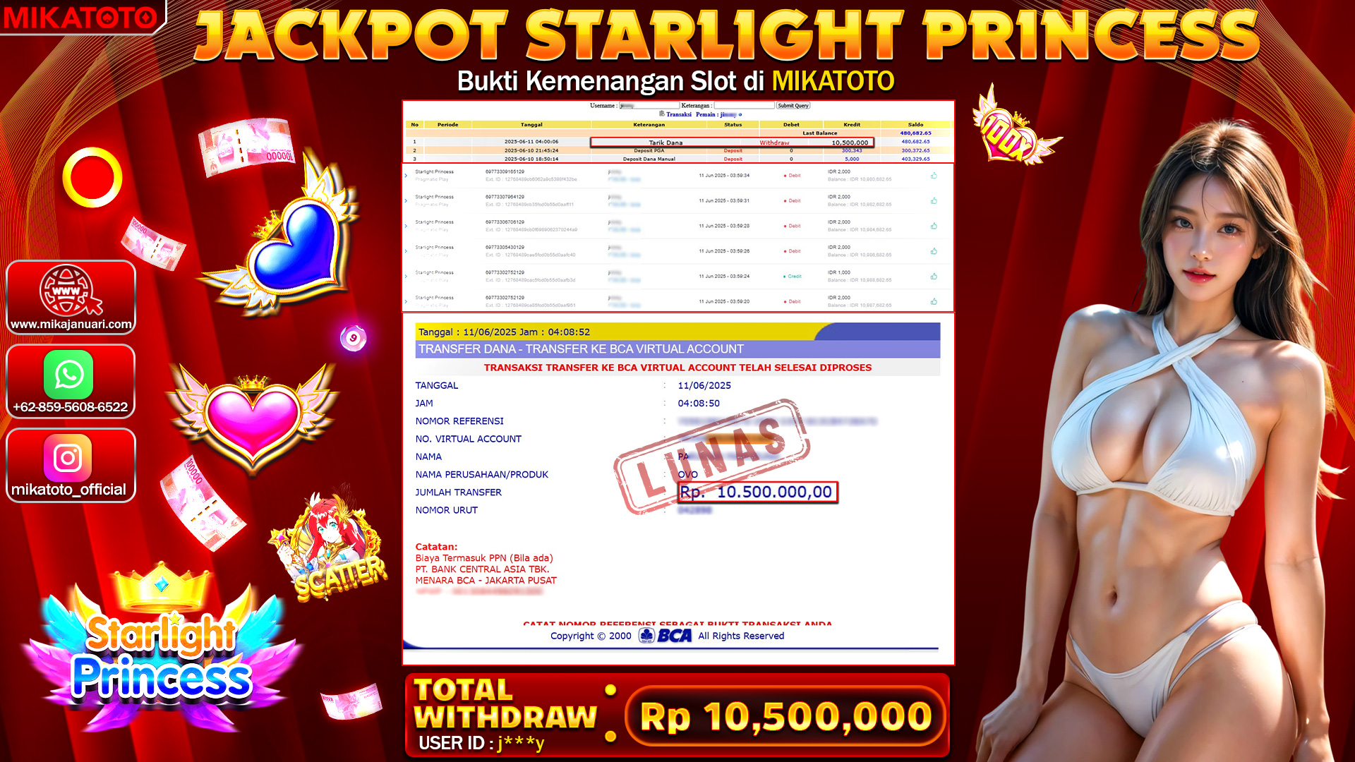 🏆 SELAMAT KEPADA PEMENANG JACKPOT DI Starlight Princess 10,500,000🏆