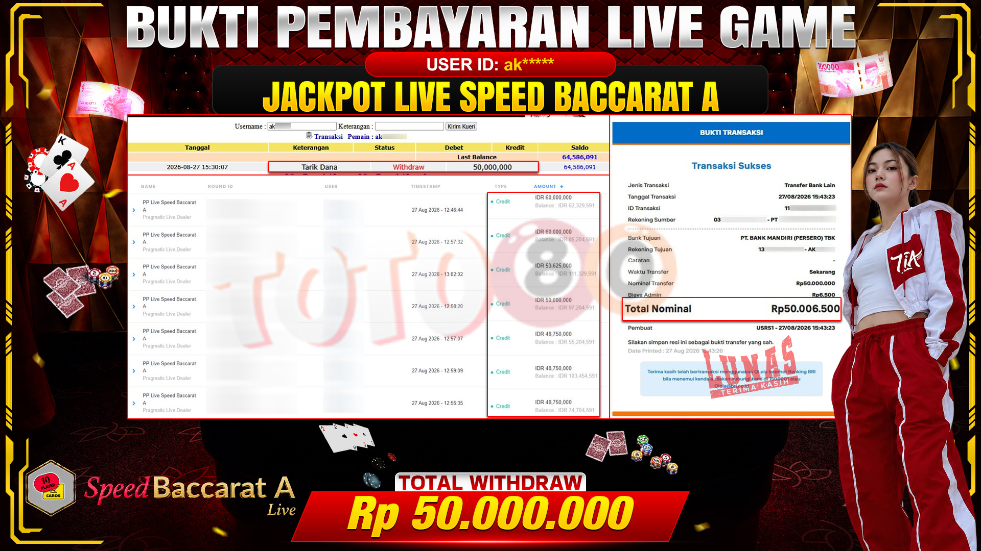 💰🎉 TOTO80 – JACKPOT PP LIVE  SPEED  BACCARAT A RP. 50,000,000,- TELAH DIBAYARKAN!💰🎉