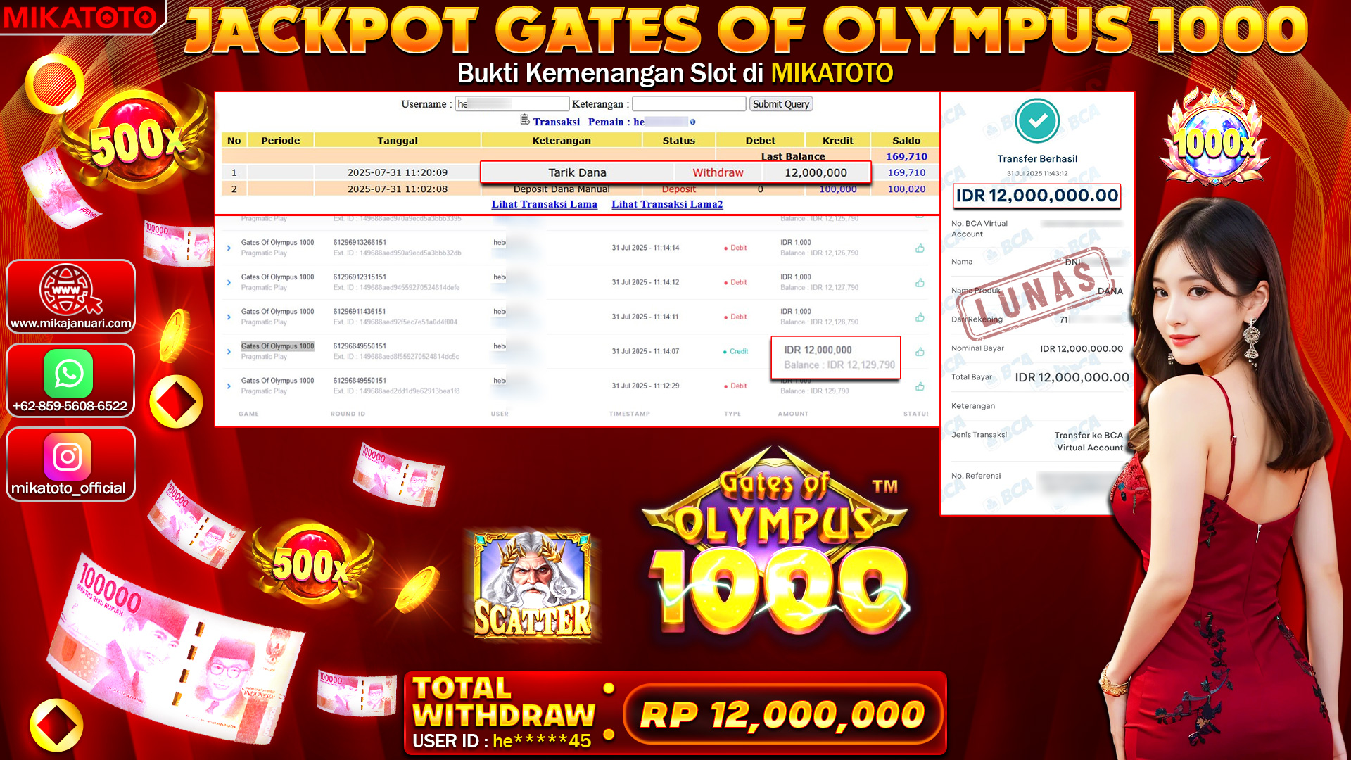 🏆 SELAMAT KEPADA PEMENANG JACKPOT DI  Gates Of Olympus 1000 12,000,000🏆