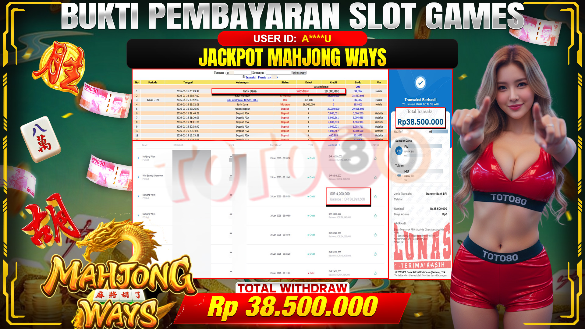 🎉 TOTO80 – JACKPOT SLOT MAHJONG WAYS RP. 38,500,000,- TELAH DIBAYARKAN! 🎉