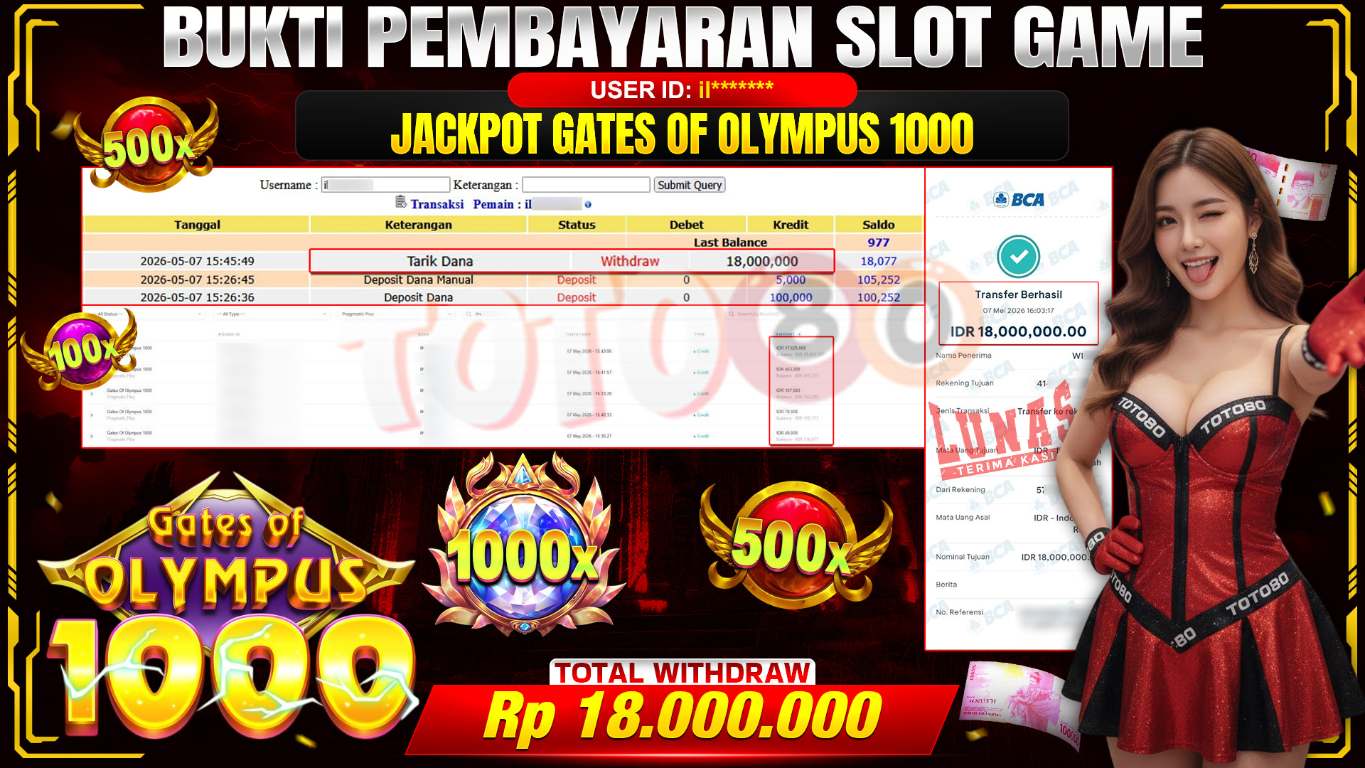 💰🎉 TOTO80 – JACKPOT SLOT GATES OF OLYMPUS 1000 RP. 18,000,000,- TELAH DIBAYARKAN!💰🎉