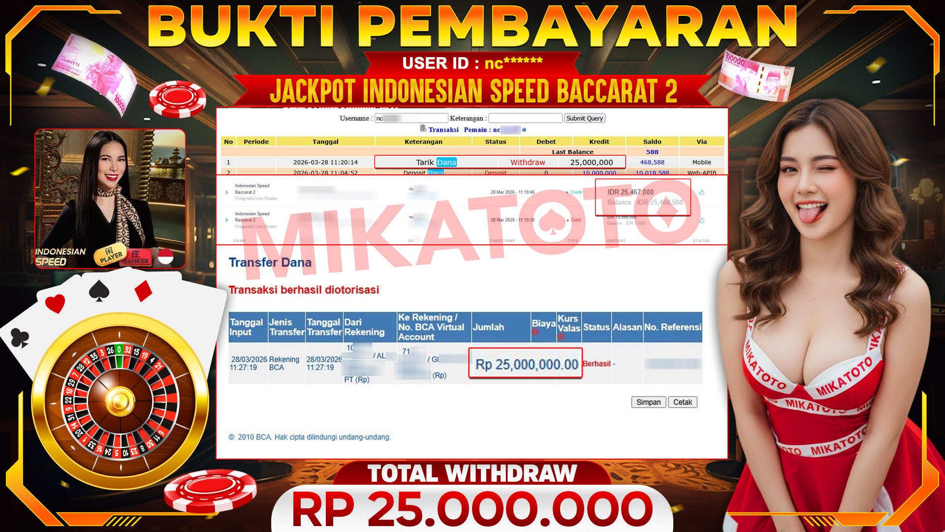 🏆 SELAMAT KEPADA PEMENANG JACKPOT DI Indonesian Speed Baccarat 2 - Pragmatic Live Dealer 25,000,000🏆