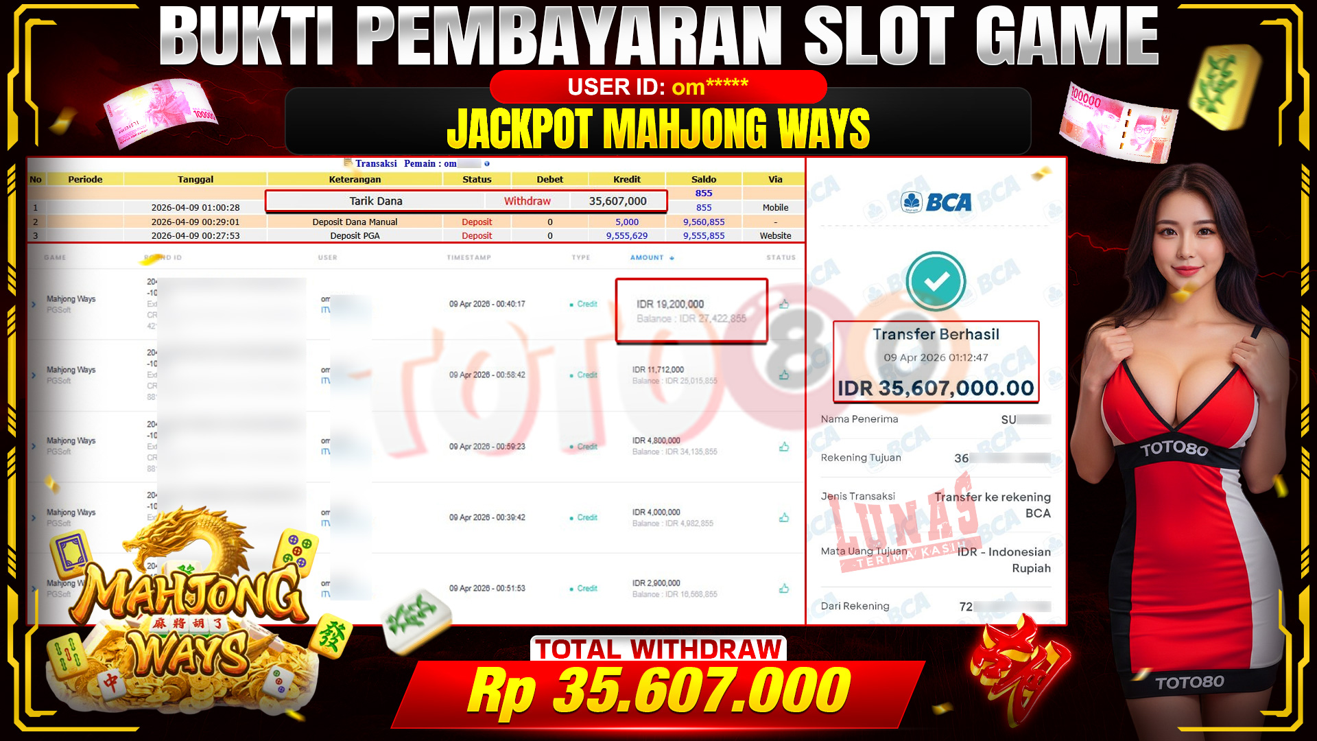 💰🎉 TOTO80 – JACKPOT SLOT MAHJONG WAYS RP. 35,607,000,- TELAH DIBAYARKAN!💰🎉
