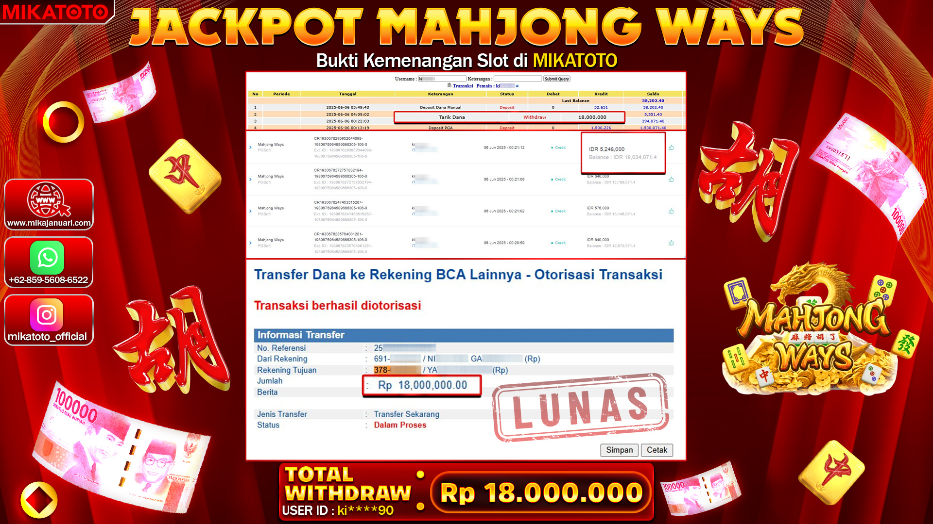 🏆 SELAMAT KEPADA PEMENANG JACKPOT DI Mahjong Ways 18,000,000🏆