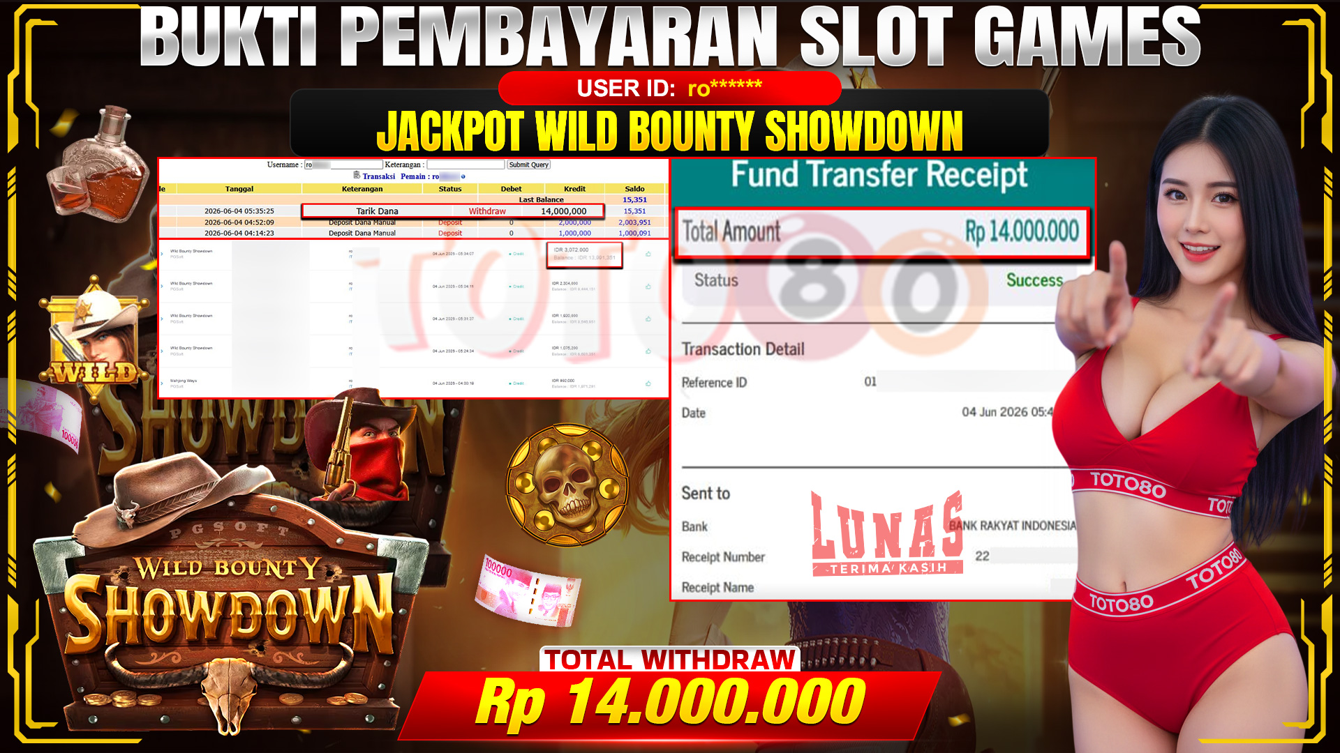 💰🎉  TOTO80 – JACKPOT SLOT WILD BOUNTY SHOWDOWN RP. 14,000,000- TELAH DIBAYARKAN! 💰🎉 