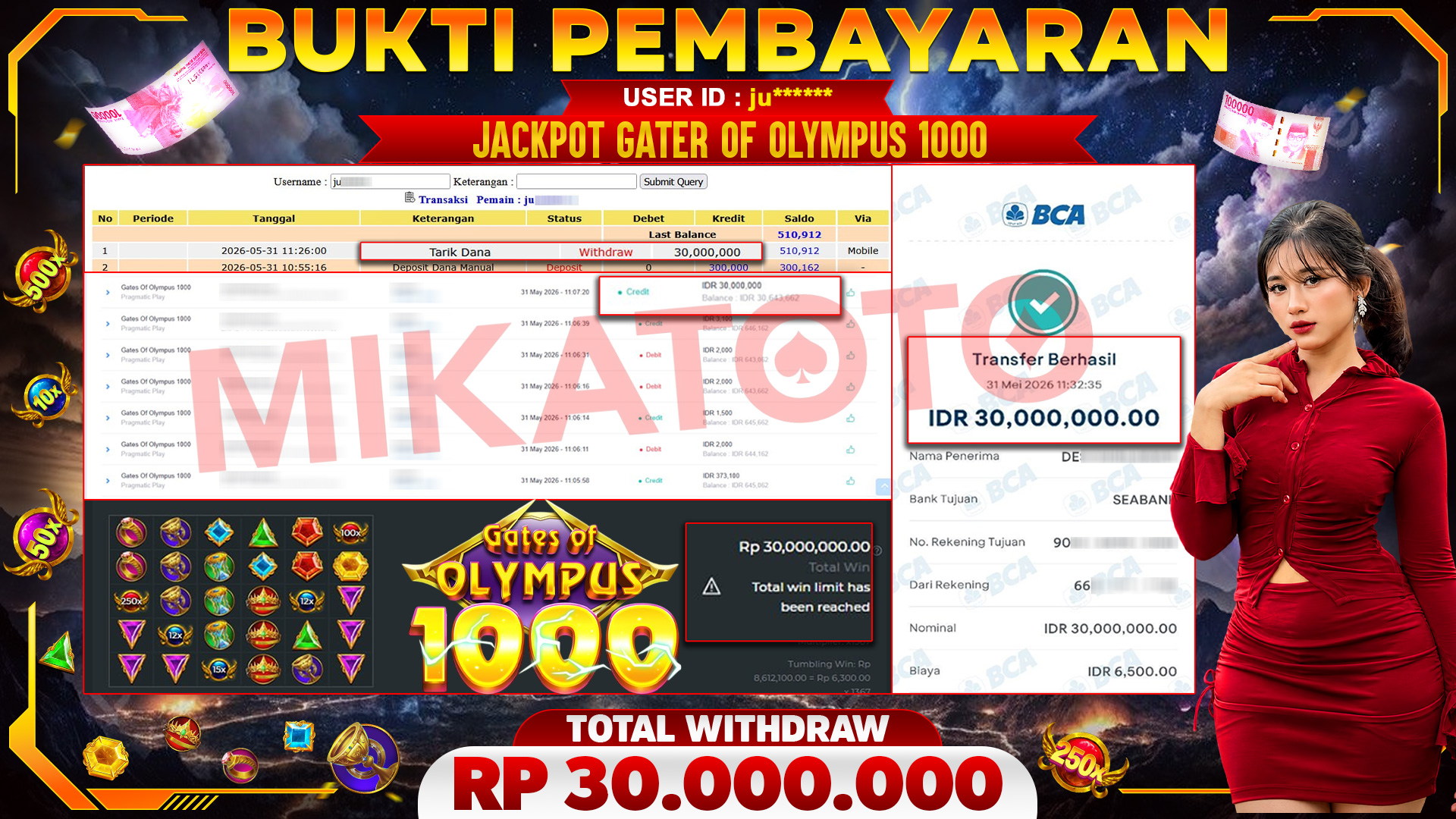 🏆 SELAMAT KEPADA PEMENANG JACKPOT DI Gates Of Olympus 1000 - Pragmatic Play 30,000,000🏆