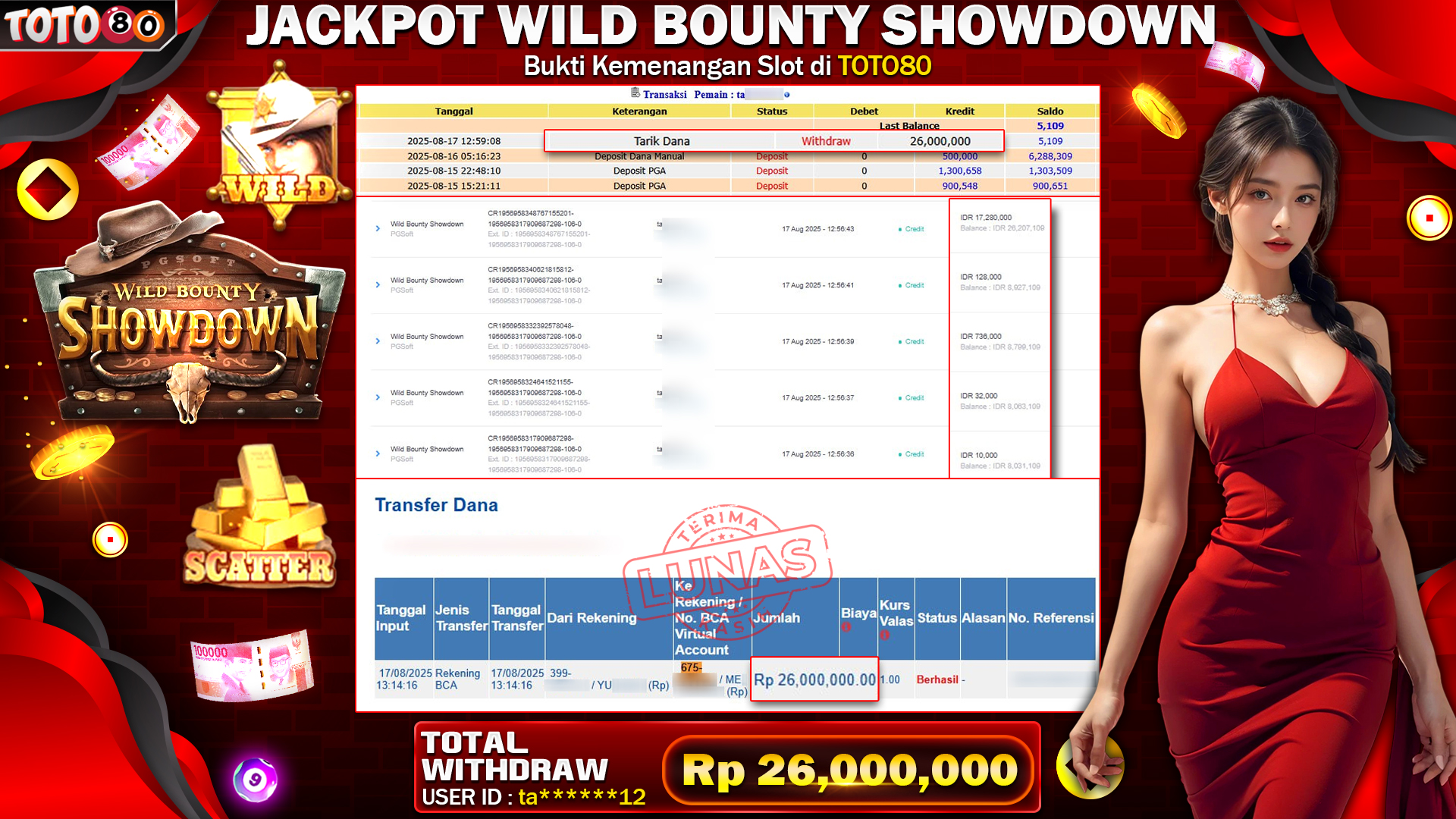🎉 TOTO80 – JACKPOT SLOT Wild Bounty Showdown RP.26,000,000,- TELAH DIBAYARKAN!🎉