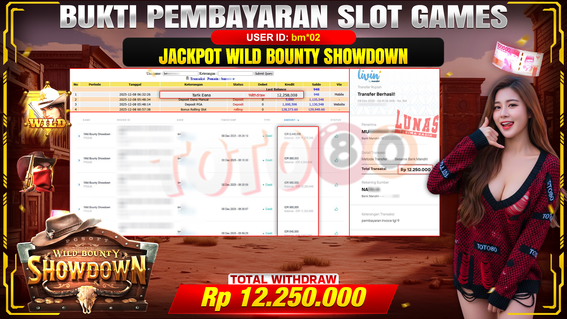 🎉 TOTO80 – JACKPOT SLOT WILD BOUNTY SHOWDOWN RP. 12,250,000,- TELAH DIBAYARKAN! 🎉