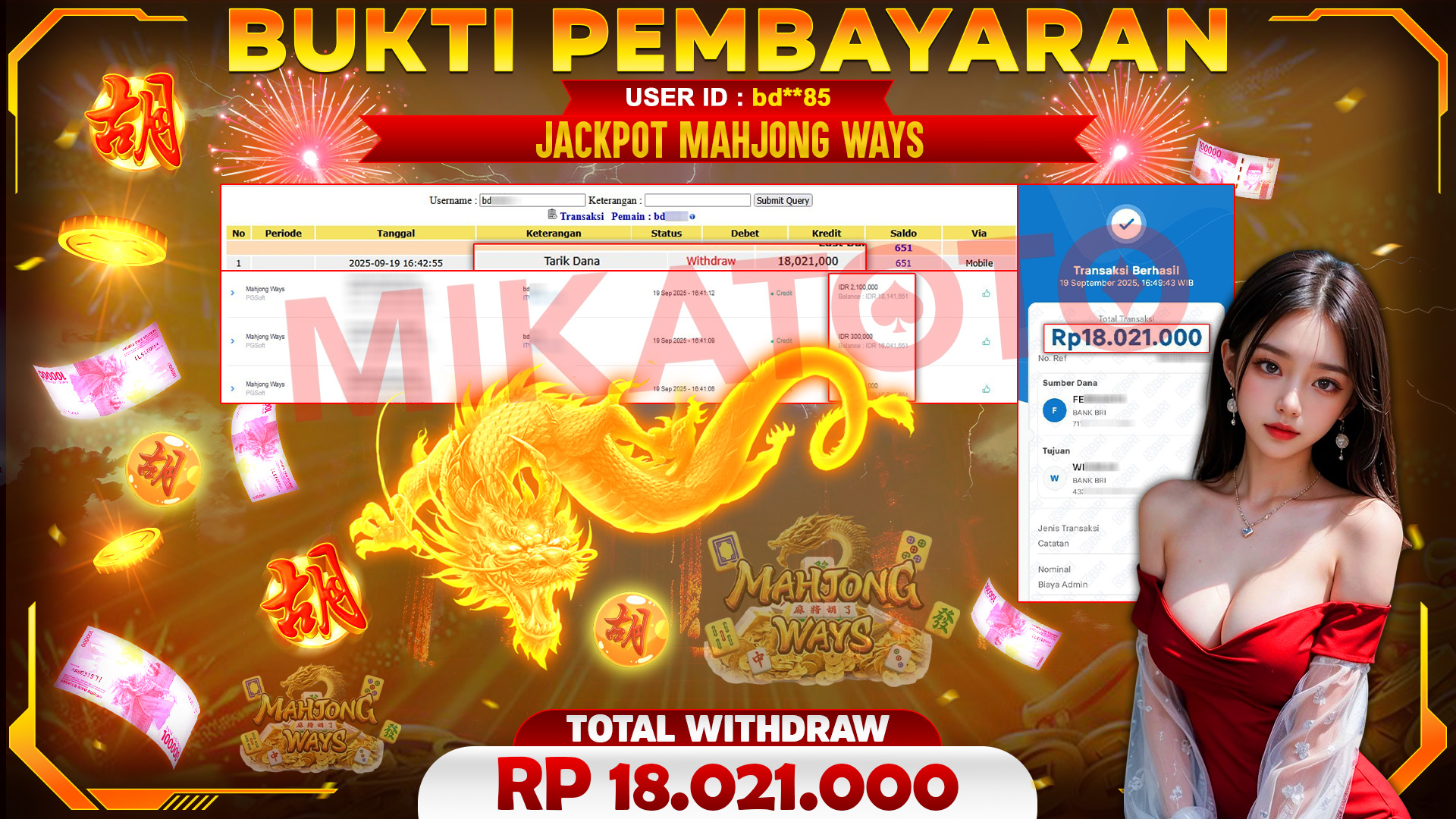 🏆 SELAMAT KEPADA PEMENANG JACKPOT DI Mahjong Ways - PGSoft 18,021,000🏆