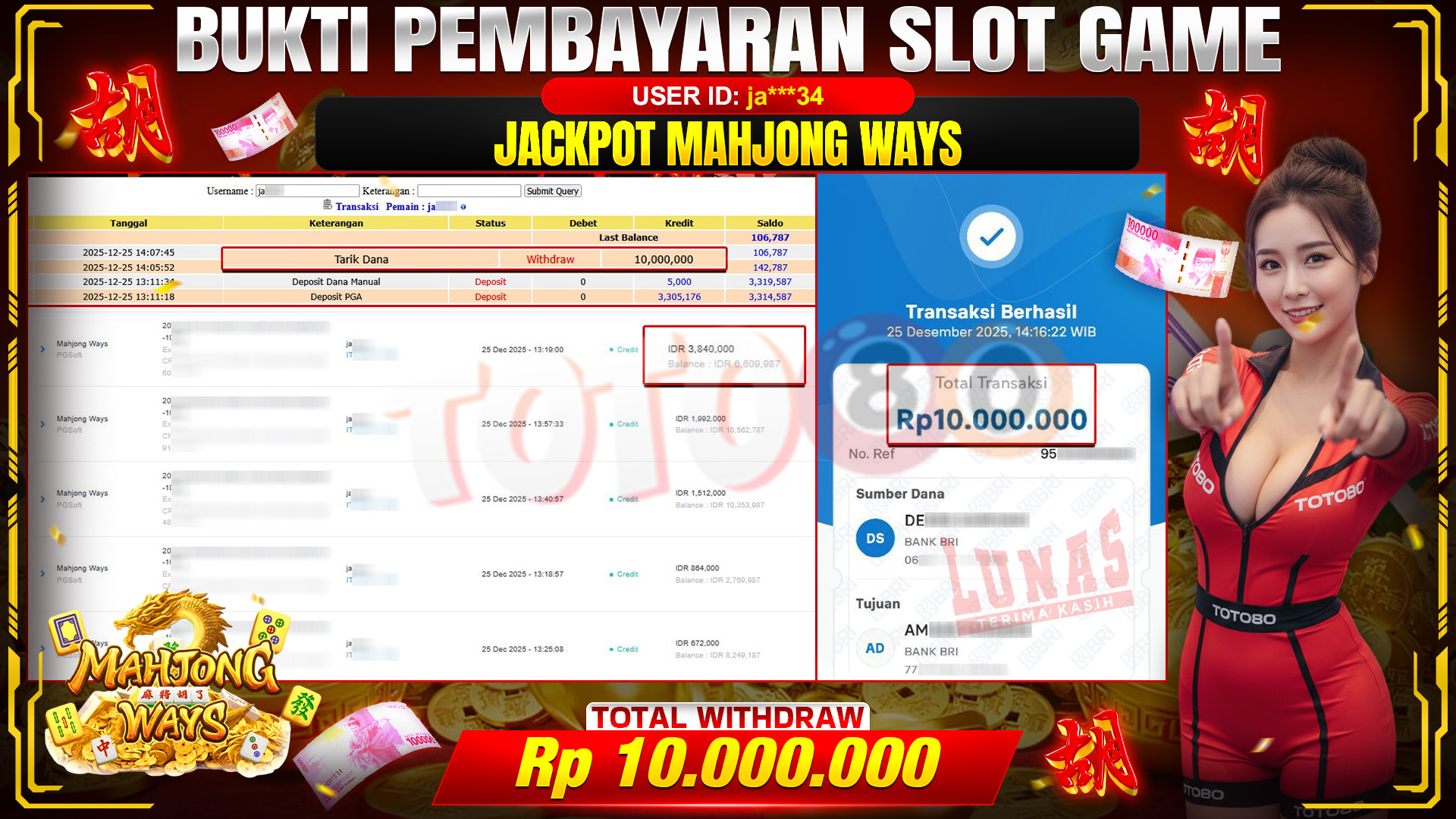 🎉 TOTO80 – JACKPOT SLOT MAHJONG WAYS RP. 10,000,000,- TELAH DIBAYARKAN! 🎉