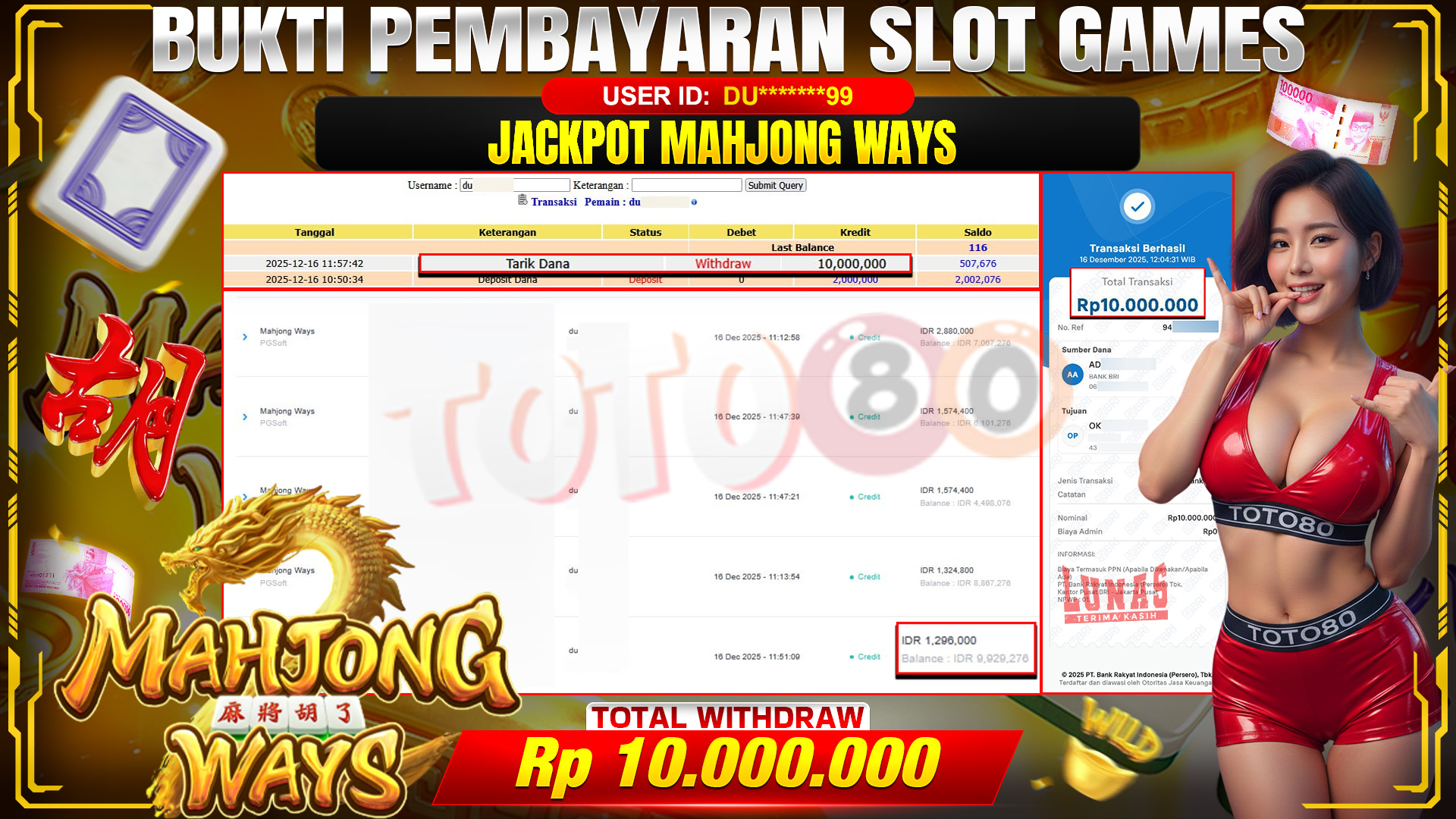 🎉 TOTO80 – JACKPOT SLOT MAHJONG WAYS  RP. 10,000,000,- TELAH DIBAYARKAN! 🎉