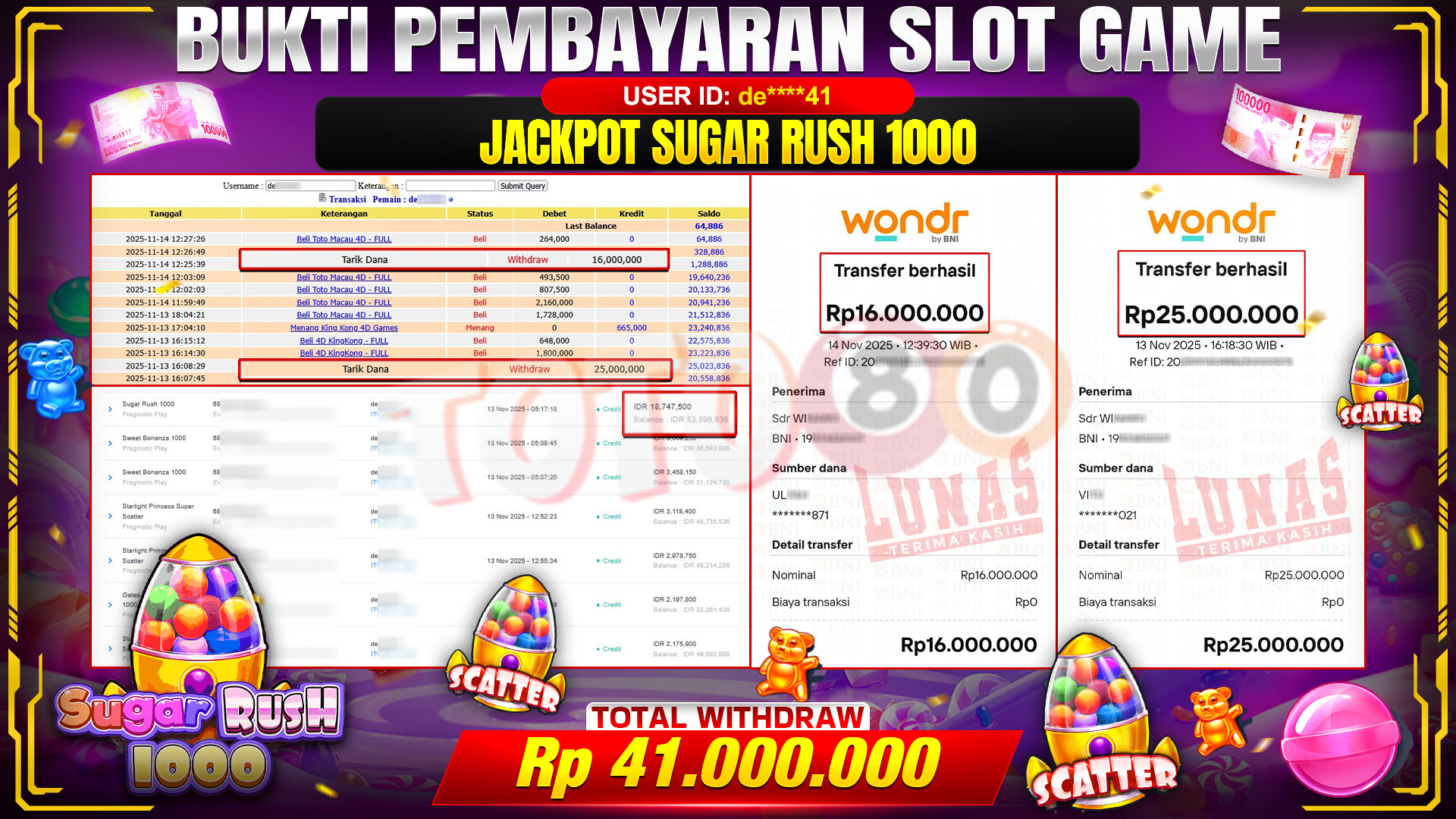 🎉 TOTO80 – JACKPOT SLOT SUGAR RUSH 1000 RP.41,000,000,- TELAH DIBAYARKAN! 🎉