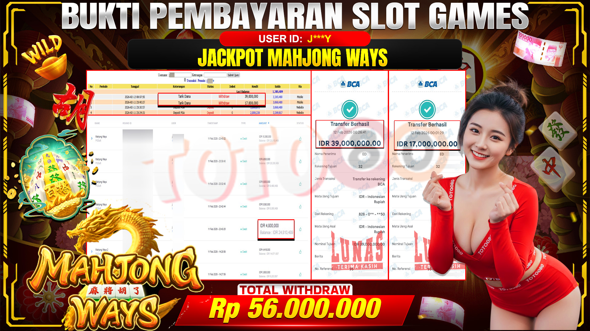 🎉 TOTO80 – JACKPOT SLOT MAHJONG WAYS  RP. 56,000,000,- TELAH DIBAYARKAN! 🎉