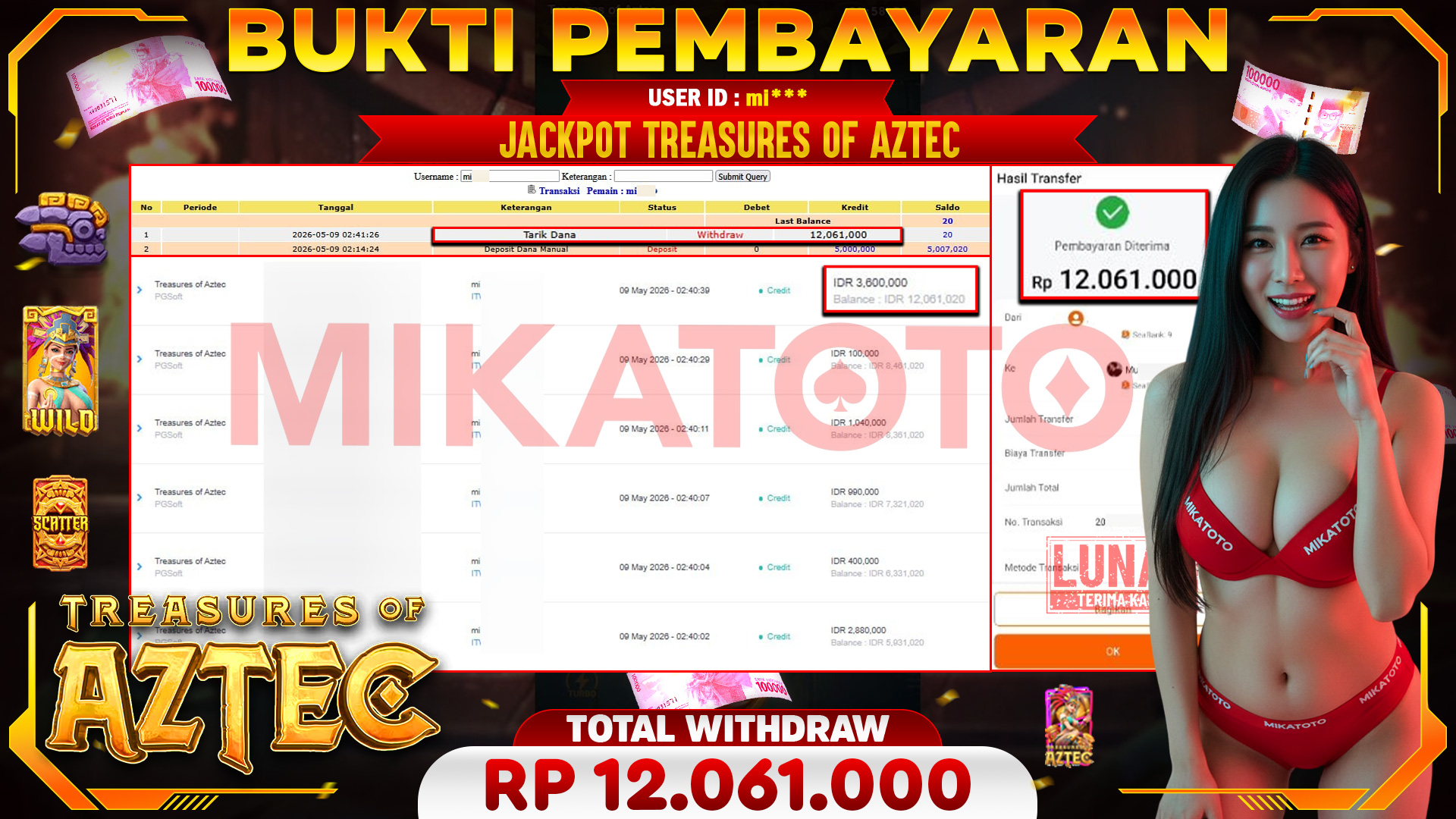 🏆 SELAMAT KEPADA PEMENANG JACKPOT DI Treasures of Aztec - PGSoft 12,061,000🏆