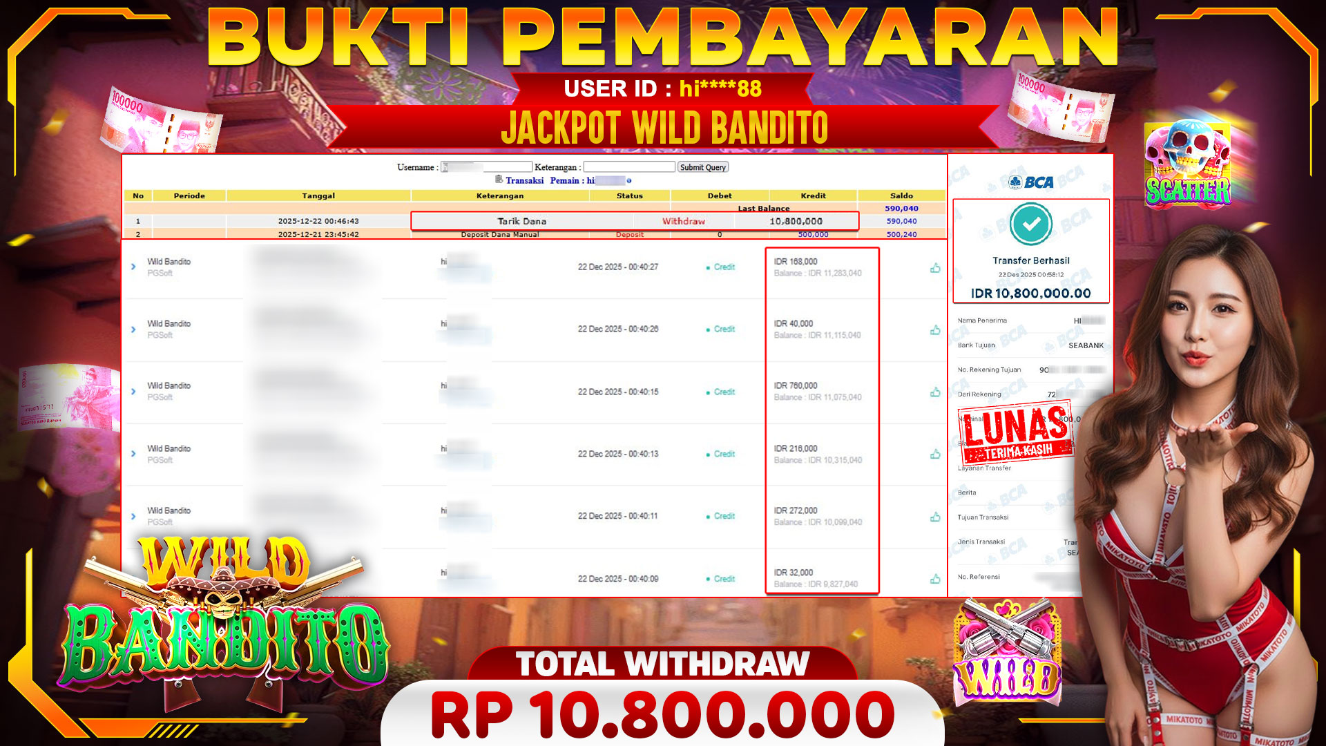 🏆 SELAMAT KEPADA PEMENANG JACKPOT DI Wild Bandito - PGSoft 10,800,000 🏆