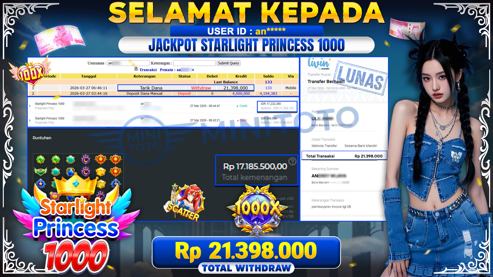 BUKTI JACPOT Starlight Princess 1000 - Pragmatic Play