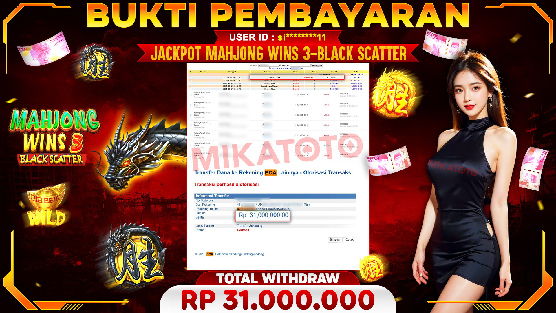 🏆 SELAMAT KEPADA PEMENANG JACKPOT DI Mahjong Wins 3 Black Scatter - Pragmatic Play 31,000,000🏆