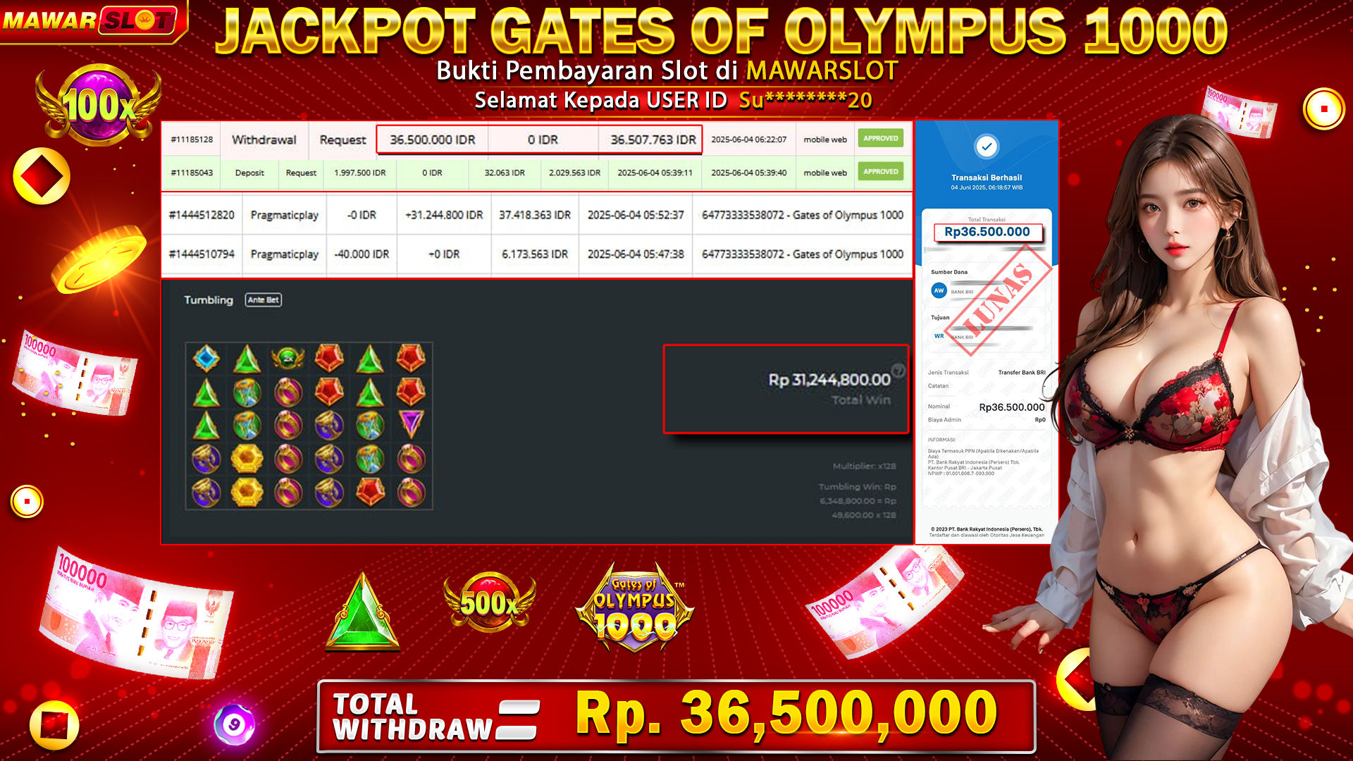 Zeus Murka, Hoki Meledak! Jackpot Rp36,5 Juta di Gates of Olympus 1000 Mawarslot!