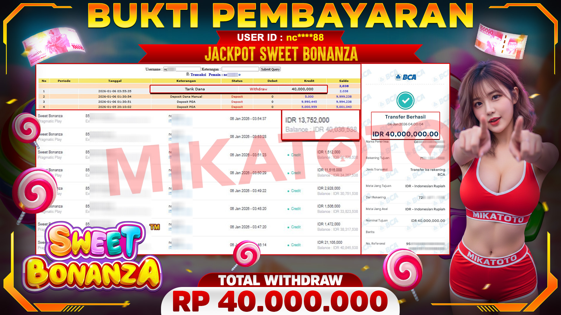 🏆 SELAMAT KEPADA PEMENANG JACKPOT DI Sweet Bonanza - Pragmatic Play 40,000,000🏆