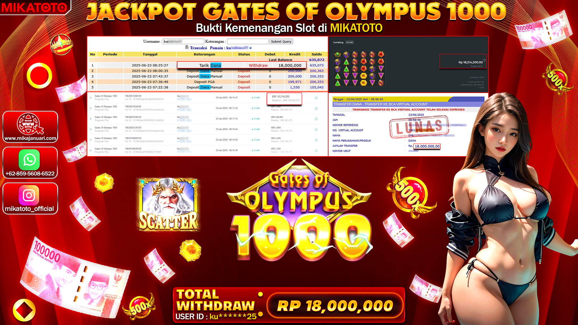 🏆 SELAMAT KEPADA PEMENANG JACKPOT DI GATES OF OLYMPUS 1000 18,000,000🏆