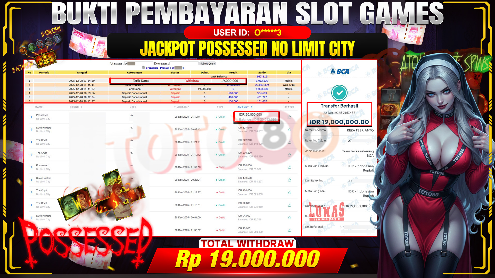 🎉 TOTO80 – JACKPOT SLOT POSSESSED NO LIMIT CITY RP. 19,000,000,- TELAH DIBAYARKAN! 🎉