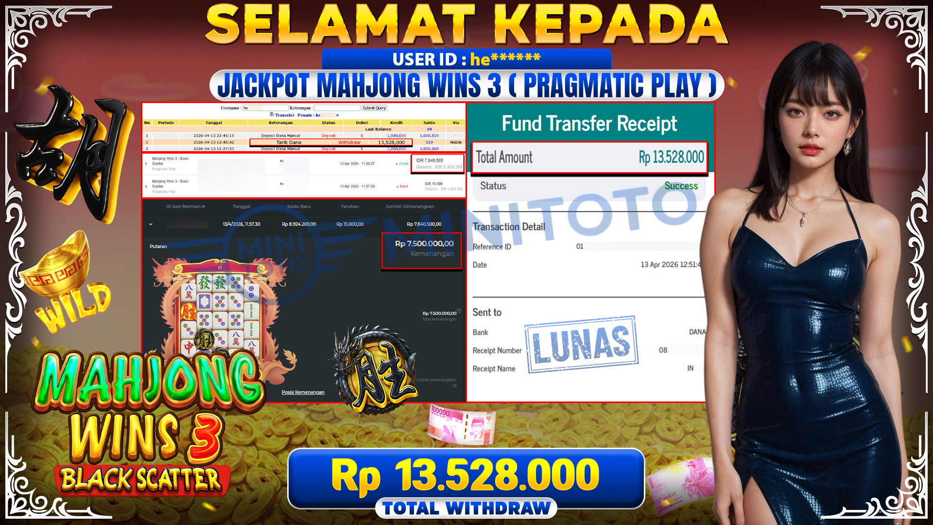 BUKTI JACPOT Mahjong Wins 3 - Black Scatter - Pragmatic Play