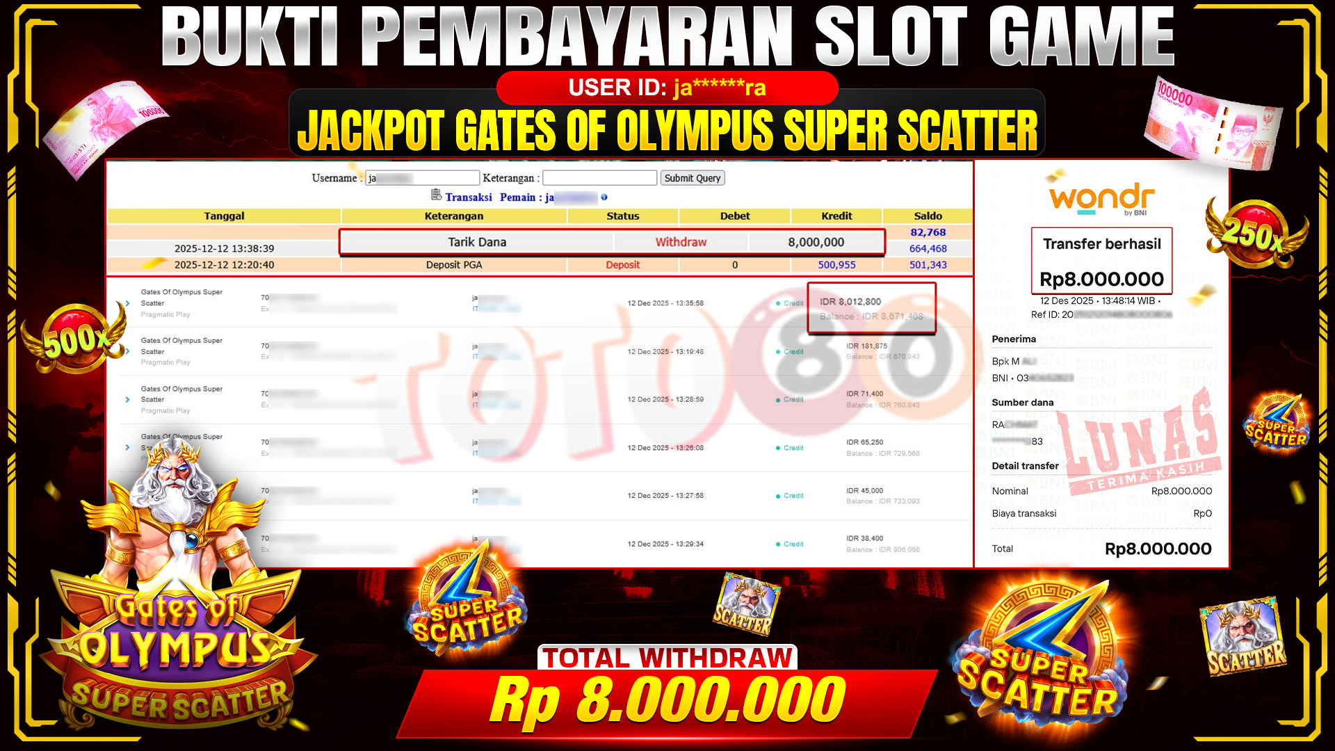 🎉 TOTO80 – JACKPOT SLOT GATES OF OLYMPUS SUPER SCATTER RP. 8,000,000,- TELAH DIBAYARKAN! 🎉