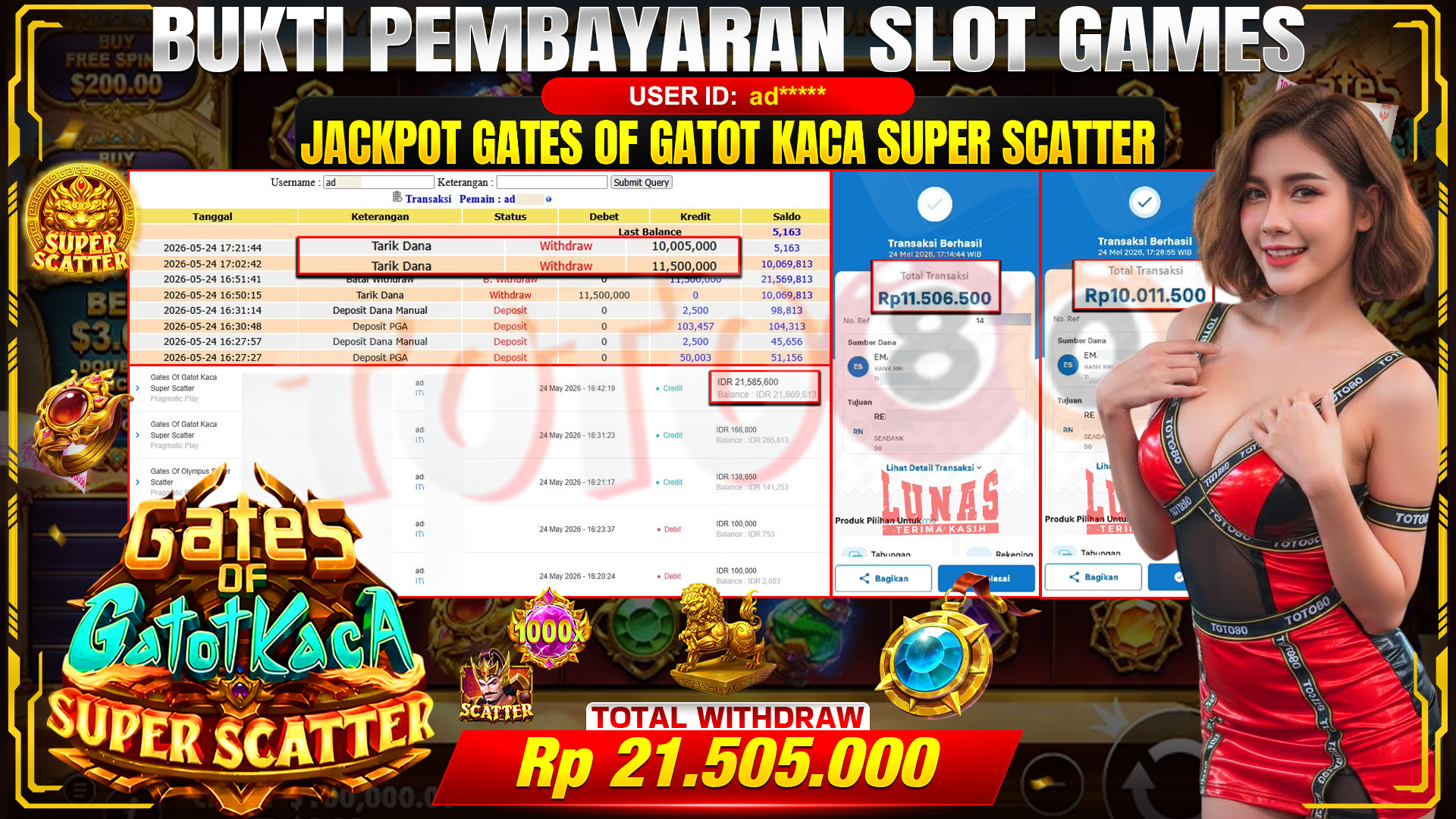 🎉 TOTO80 – JACKPOT SLOT GATES OF GATOT KACA SUPER SCATTER RP. 21.505.000,- TELAH DIBAYARKAN! 🎉