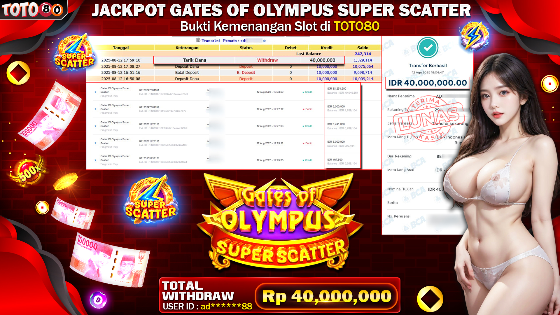 🎉 TOTO80 – JACKPOT SLOT GATES OF OLYMPUS SUPER SCATTER RP.40,000,000,- TELAH DIBAYARKAN! 🎉