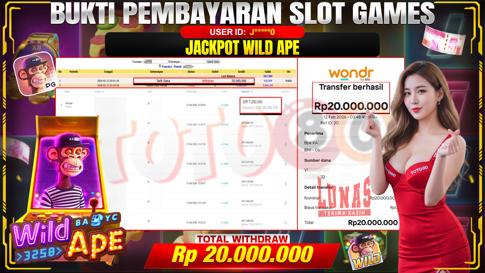 🎉 TOTO80 – JACKPOT SLOT WILD APE RP. 20,000,000,- TELAH DIBAYARKAN! 🎉