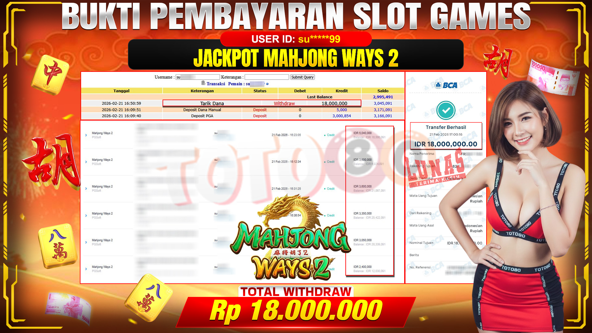 🎉 TOTO80 – JACKPOT SLOT MAHJONG WAYS 2 . 18,000,000,- TELAH DIBAYARKAN! 🎉