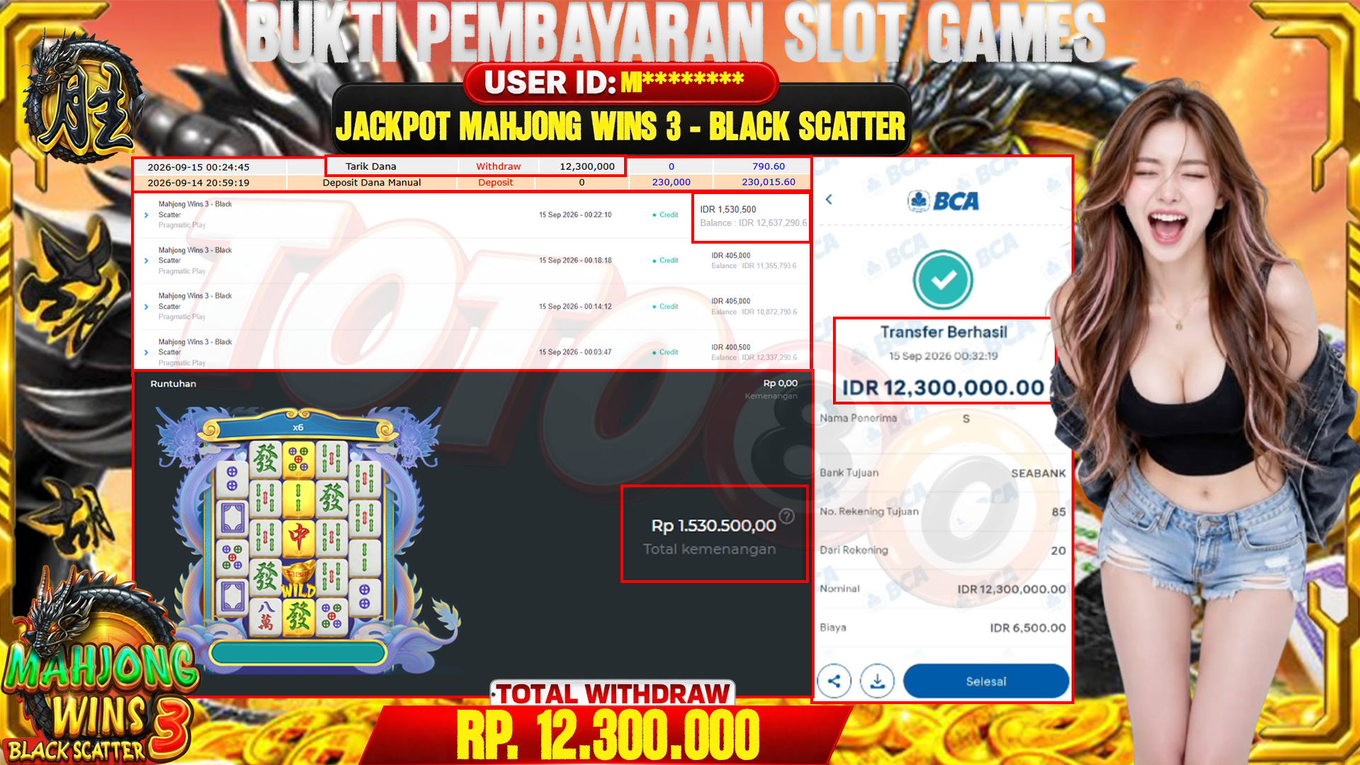 💰🎉 TOTO80 – JACKPOT MAHJONG WINS 3-BLACK SCATTER  RP. 12,300,000,- TELAH DIBAYARKAN! 💰🎉