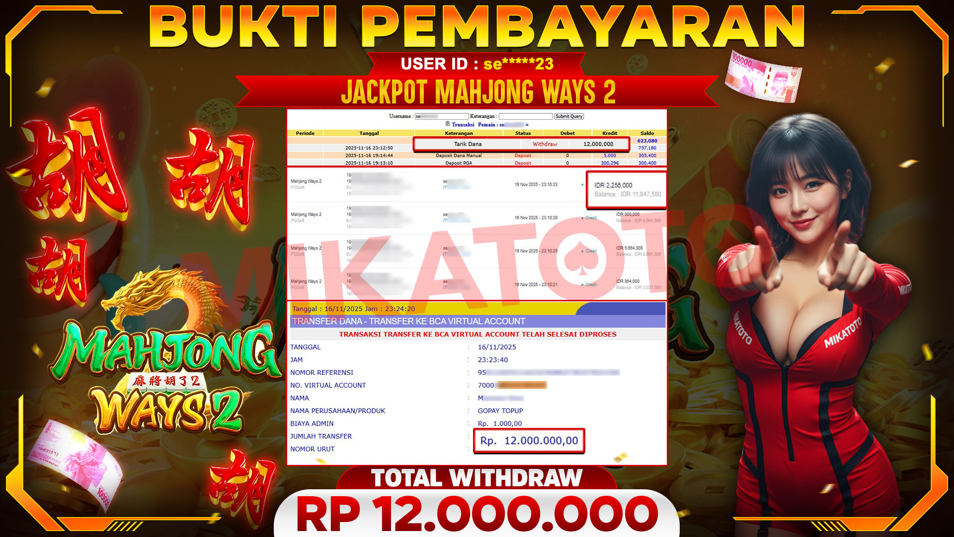 🏆 SELAMAT KEPADA PEMENANG JACKPOT DI Mahjong Ways 2 - PGSoft 12,000,000🏆
