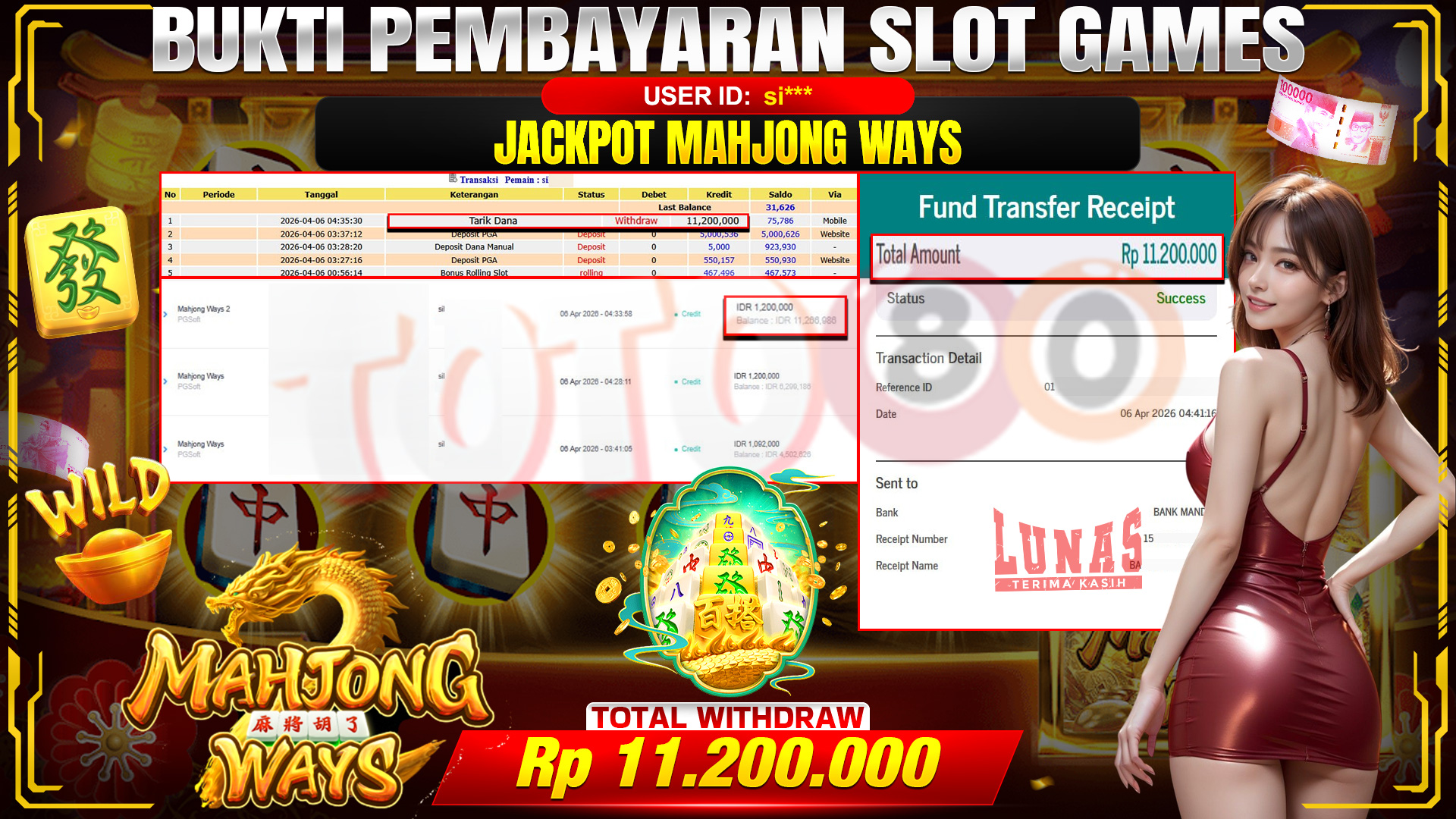 💰🎉 TOTO80 – JACKPOT SLOT MAHJONG WAYS  RP.  11,200,000,-  TELAH DIBAYARKAN!💰🎉