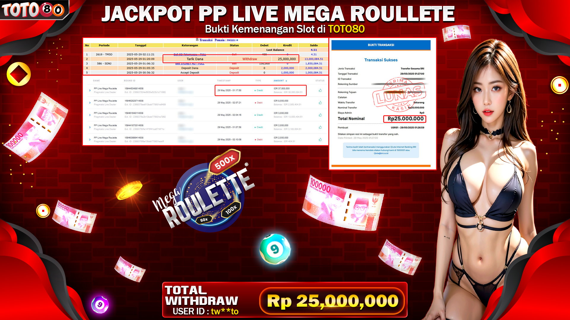 TOTO80 JACKPOT PP LIVE MEGA ROULLETE RP 25.000.000,- LUNAS