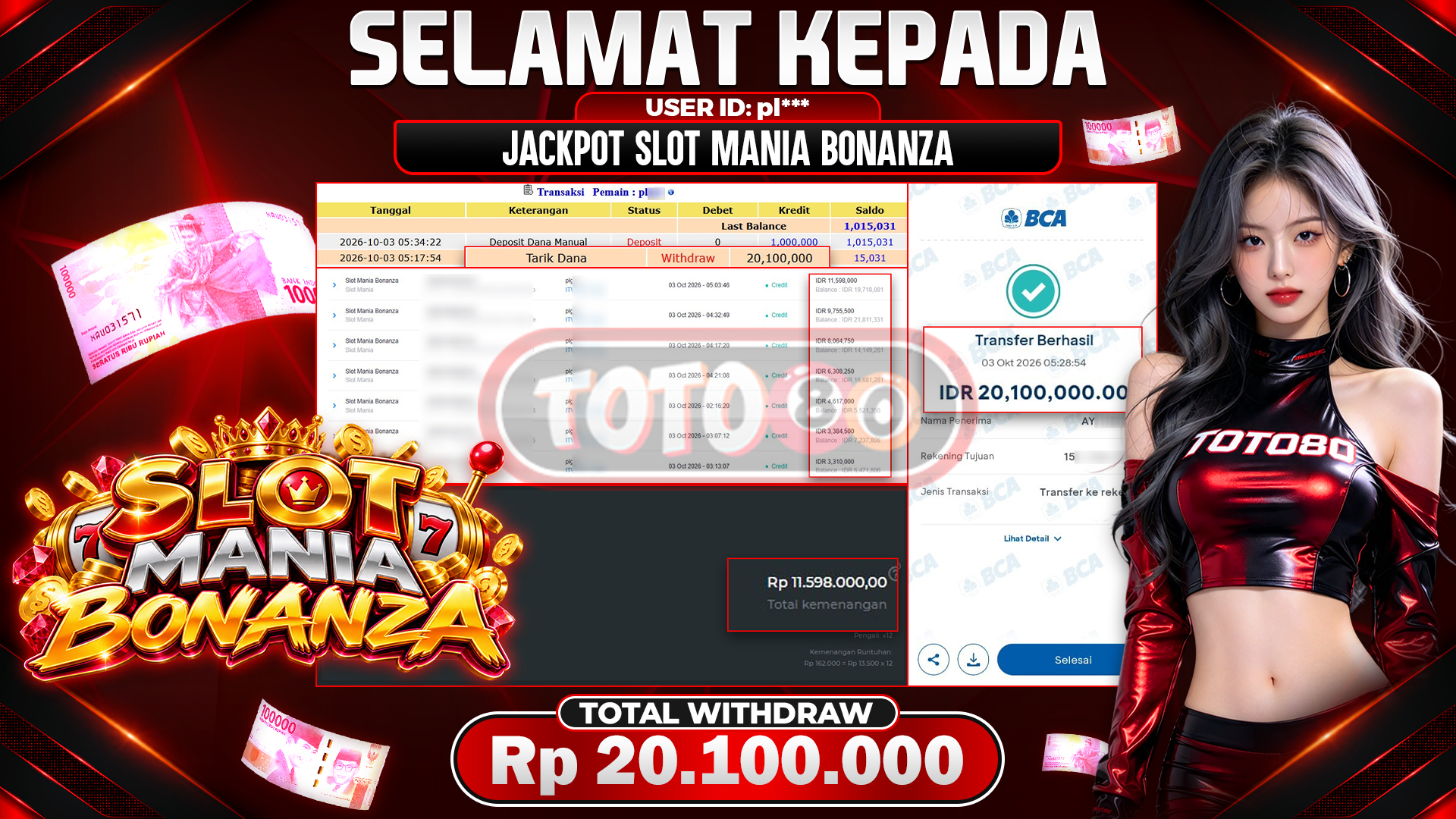 💰🎉 TOTO80 –  JACKPOT SLOT MANIA BONANZA  RP. 20,100,000,- TELAH DIBAYARKAN!💰🎉
