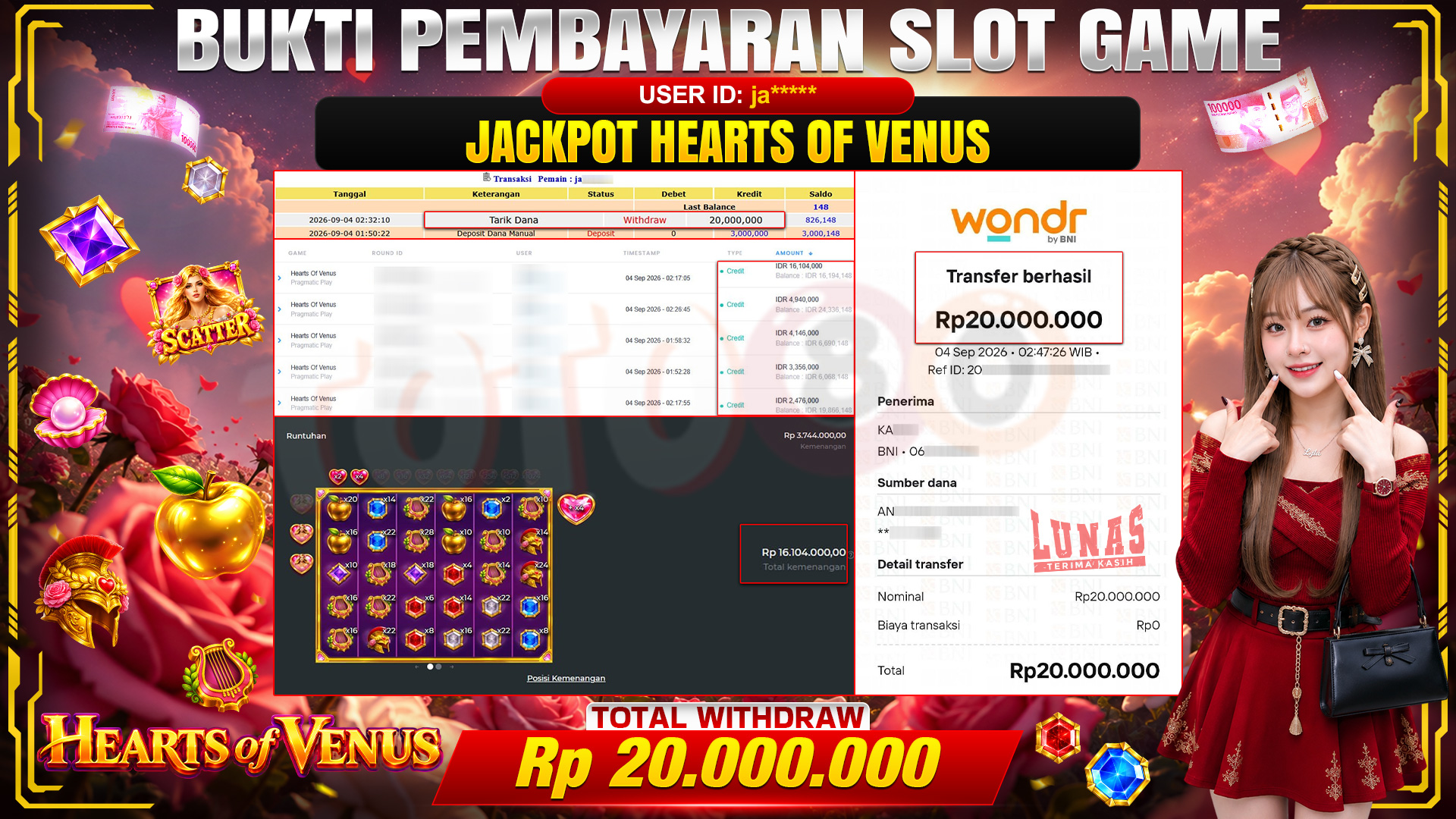 💰🎉 TOTO80 – JACKPOT SLOT HEARTS OF VENUS RP. 20,000,000,- TELAH DIBAYARKAN!💰🎉