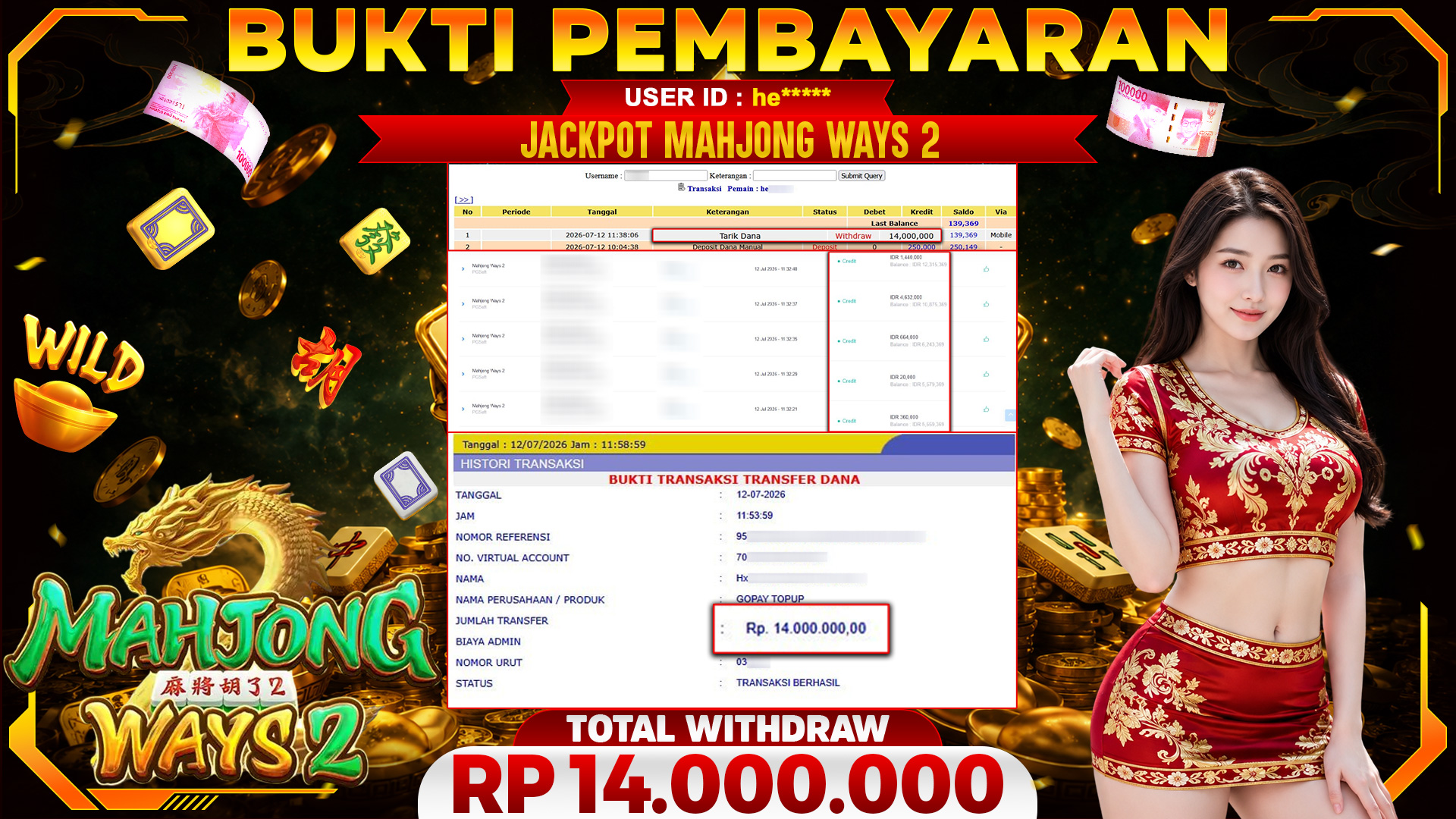 🏆 SELAMAT KEPADA PEMENANG JACKPOT DI Mahjong Ways 2 - PGSoft 14,000,000 🏆