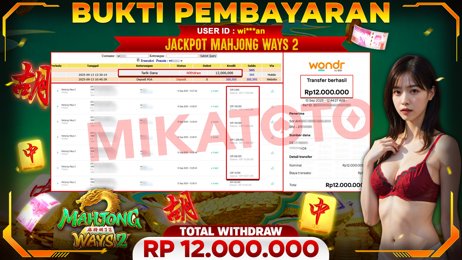 🏆 SELAMAT KEPADA PEMENANG JACKPOT DI Mahjong Ways 2 - PGSoft 12,000,000🏆