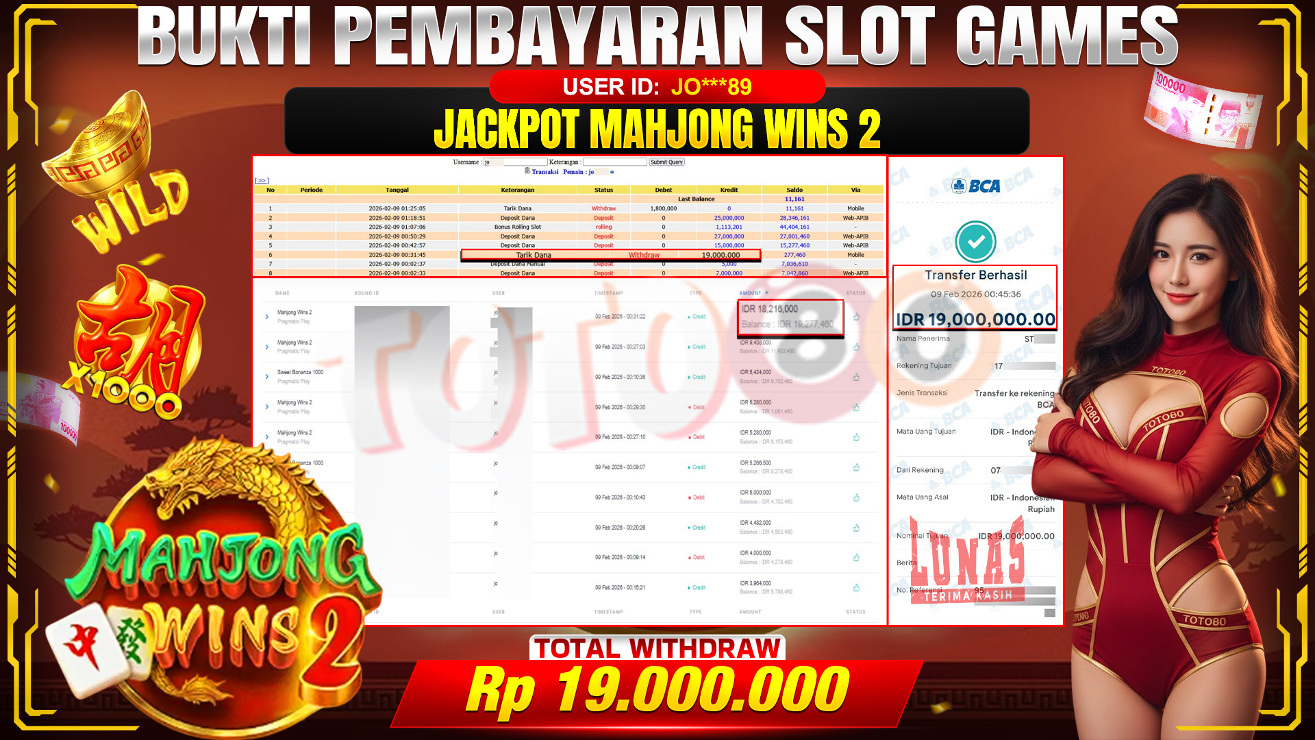 🎉 TOTO80 – JACKPOT SLOT MAHJONG WINS 2 RP. 19,000,000,- TELAH DIBAYARKAN! 🎉