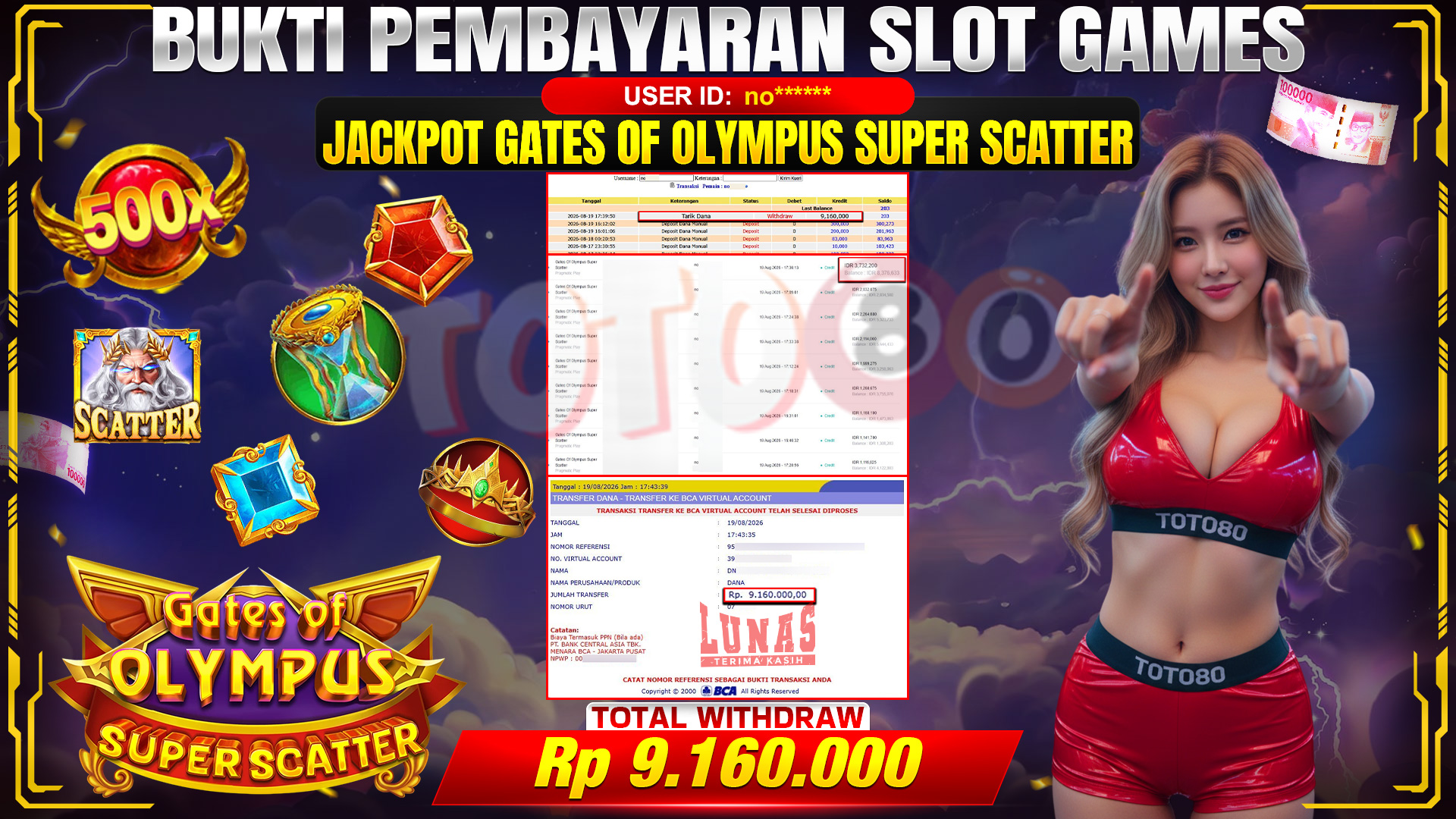 💰🎉 TOTO80 – JACKPOT SLOT GATES OF OLYMPUS SUPER SCATTER RP. 9,160,000,-  TELAH DIBAYARKAN!💰🎉