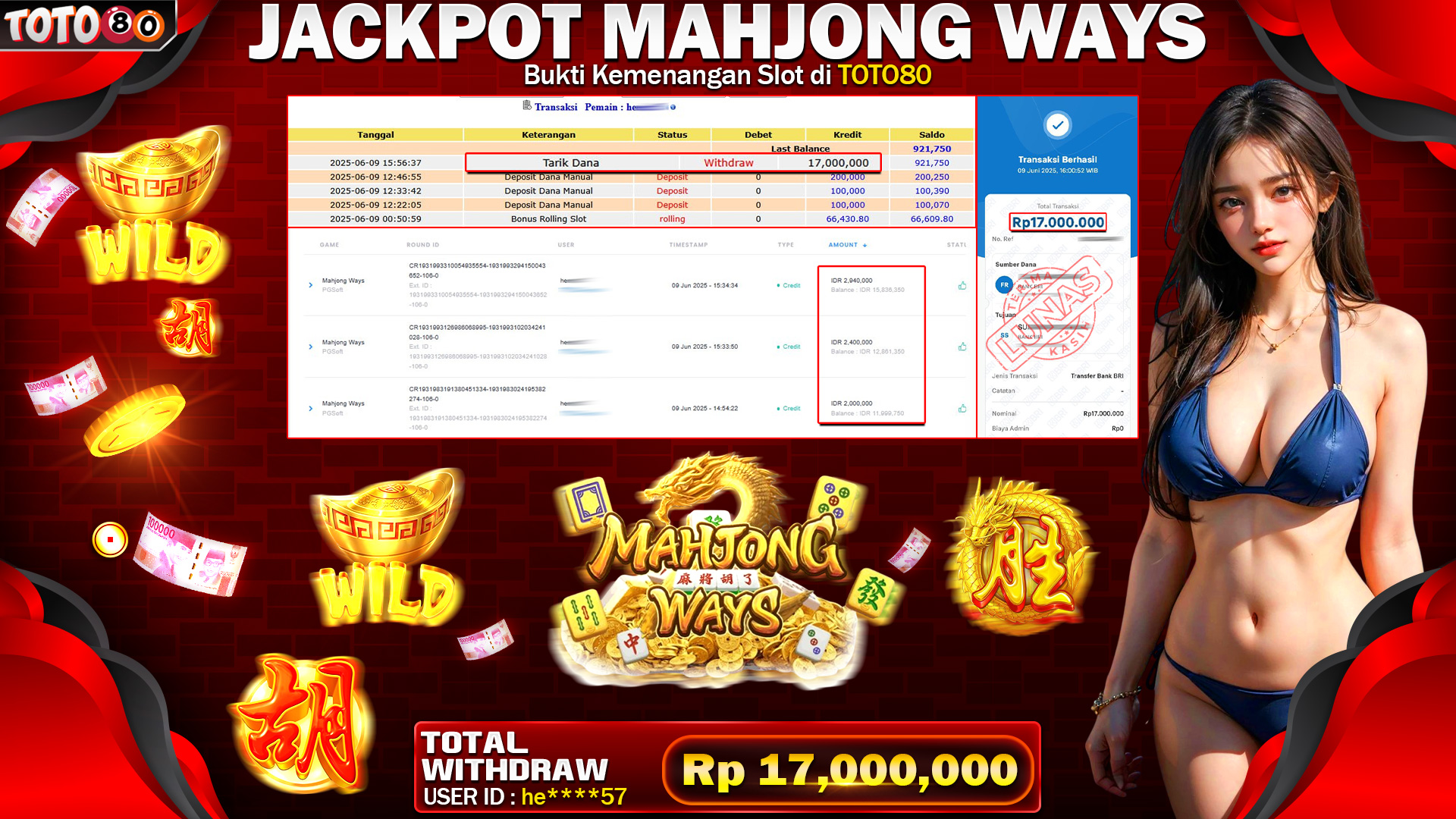 🎉 TOTO80 – JACKPOT SLOT MAHJONG WAYS RP.17,000,000,- TELAH DIBAYARKAN!🎉