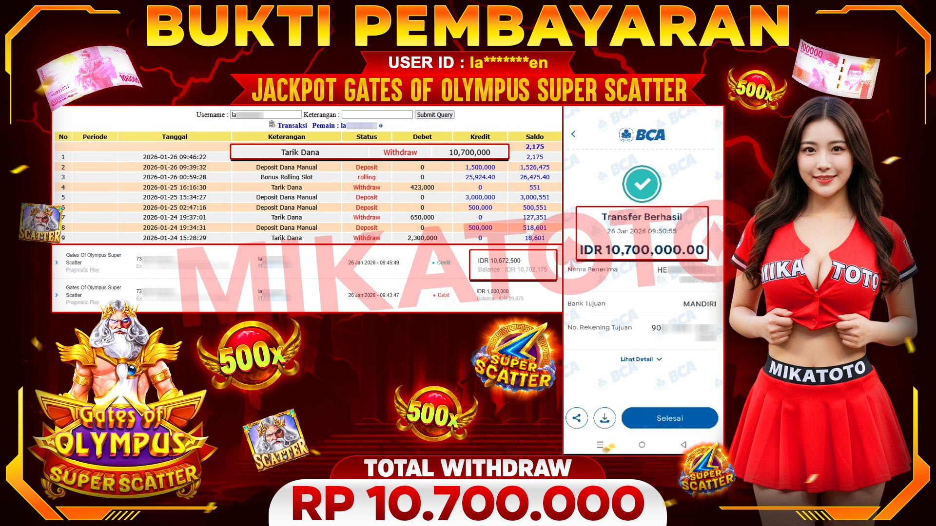 🏆 SELAMAT KEPADA PEMENANG JACKPOT DI Gates Of Olympus Super Scatter - Pragmatic Play 10,700,000🏆