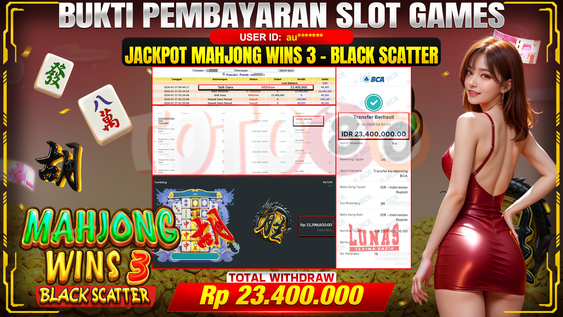 💰🎉 TOTO80 – JACKPOT MAHJONG WINS 3-BLACK SCATTER  RP. 23,400,000,- TELAH DIBAYARKAN! 💰🎉