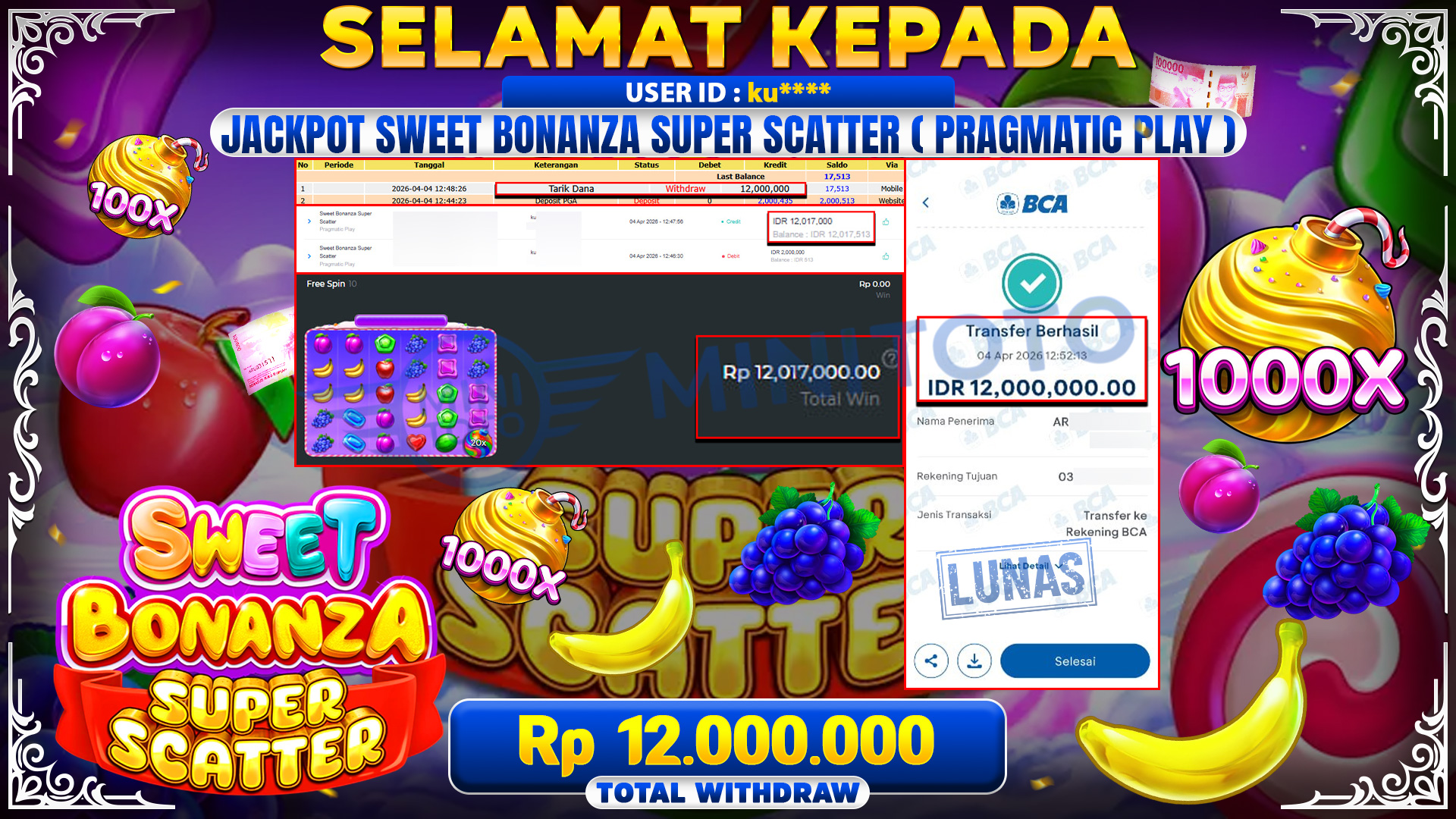 BUKTI JACPOT Sweet Bonanza Super Scatter Pragmatic Play