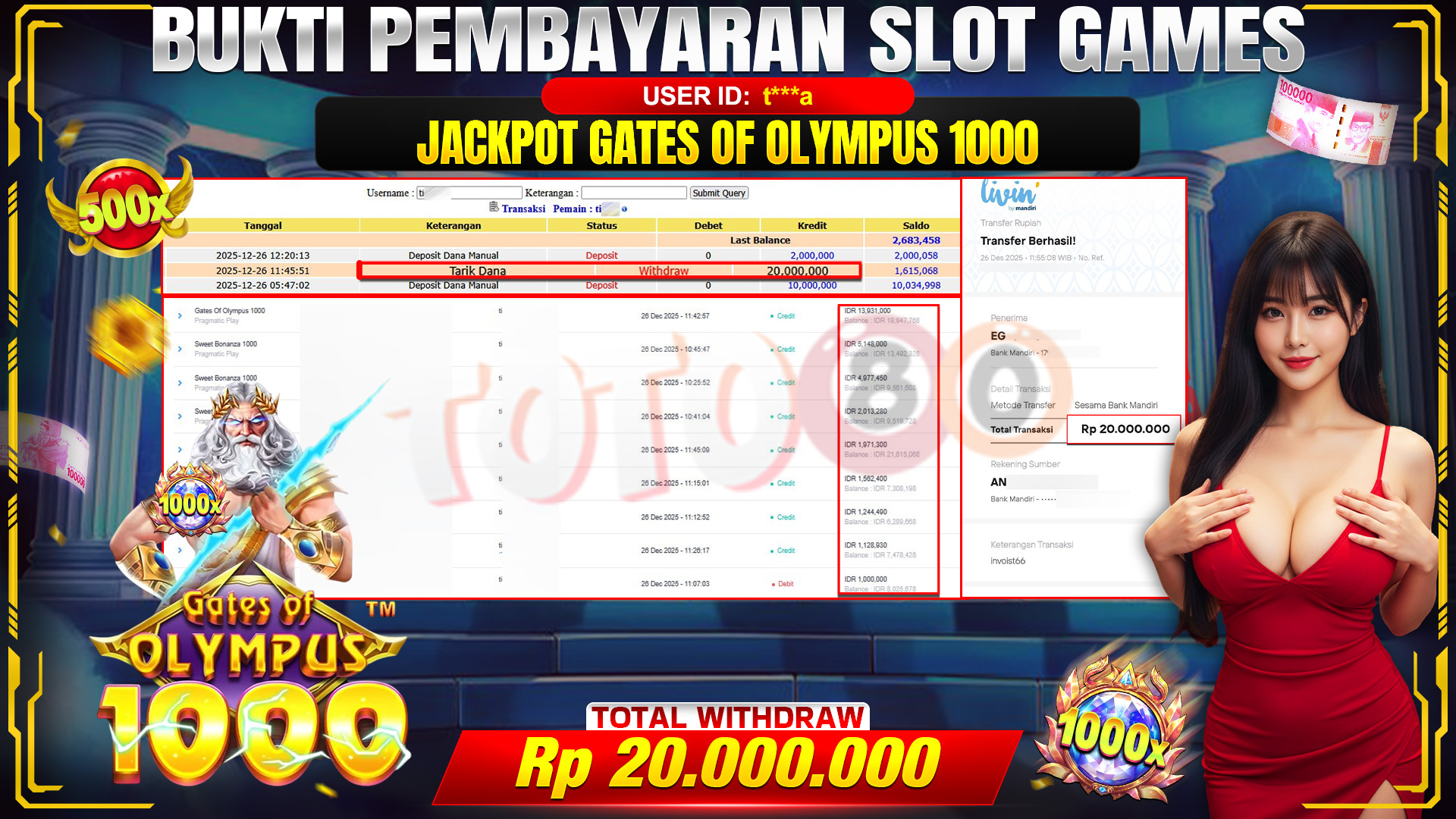 🎉 TOTO80 – JACKPOT SLOT GATES OF OLYMPUS 1000  RP. 20,000,000,- TELAH DIBAYARKAN! 🎉