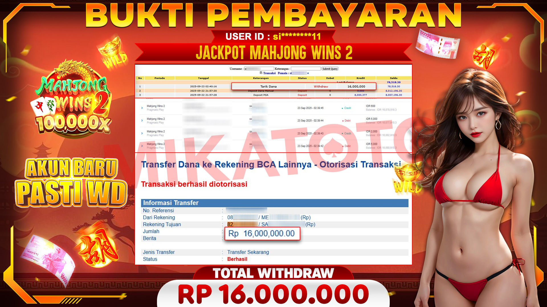 🏆 SELAMAT KEPADA PEMENANG JACKPOT DI Mahjong Wins 2 - Pragmatic Play 16,000,000🏆