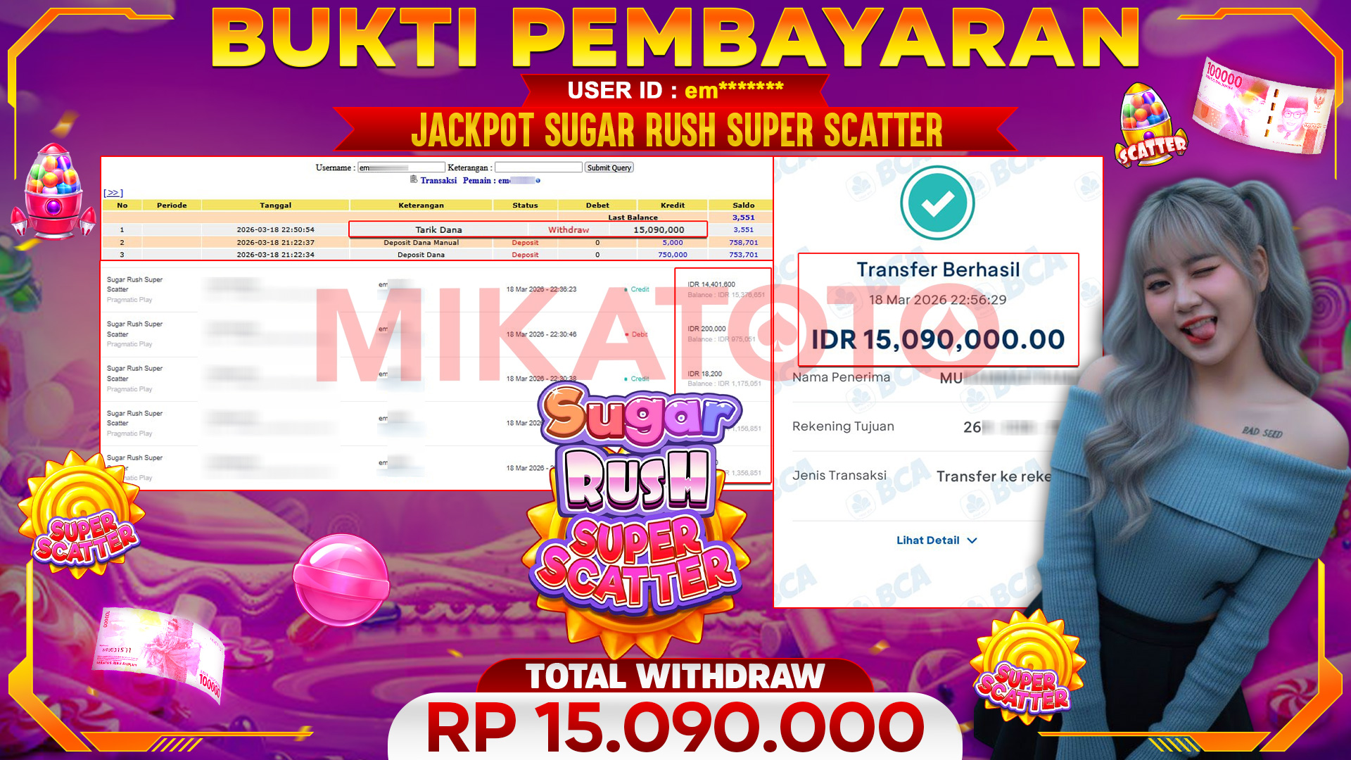 🏆 SELAMAT KEPADA PEMENANG JACKPOT DI Sugar Rush Super Scatter - Pragmatic Play 15,090.000🏆
