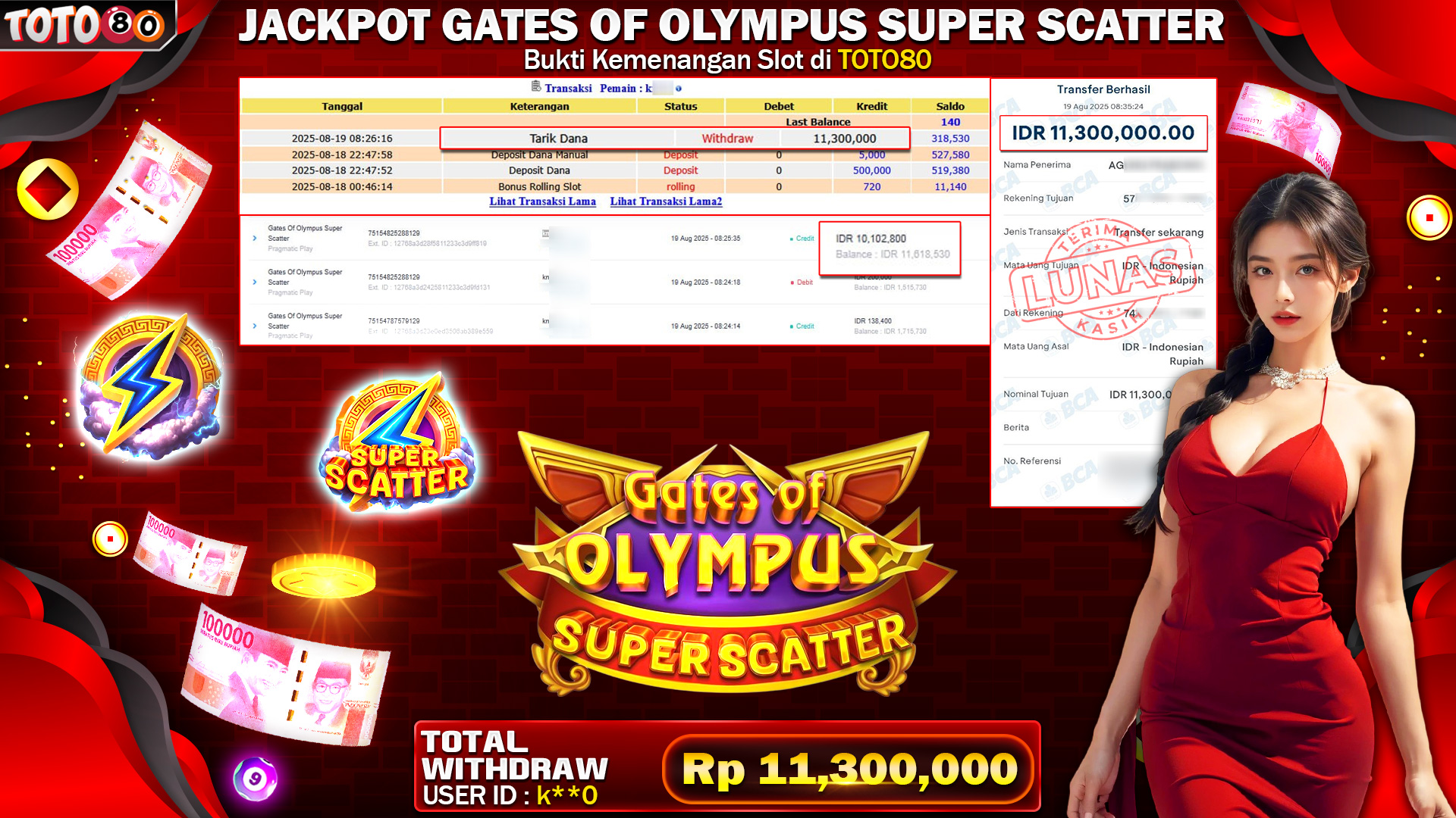 🎉 TOTO80 – JACKPOT SLOT GATES OF OLYMPUS SUPER SCATTER RP.11,300,000,- TELAH DIBAYARKAN!🎉