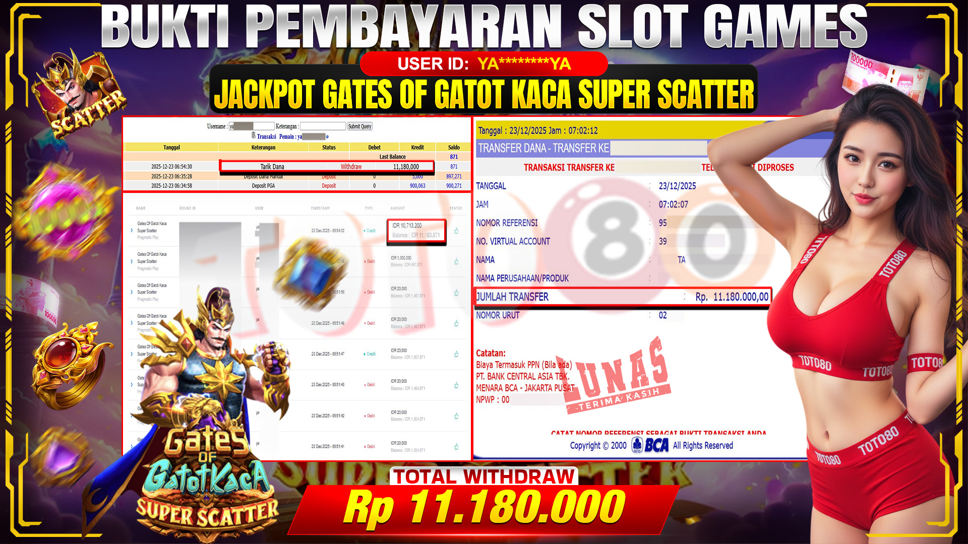 🎉 TOTO80 – JACKPOT SLOT GATES OF GATOT KACA SUPER SCATTER RP. 11,180,000,- TELAH DIBAYARKAN! 🎉